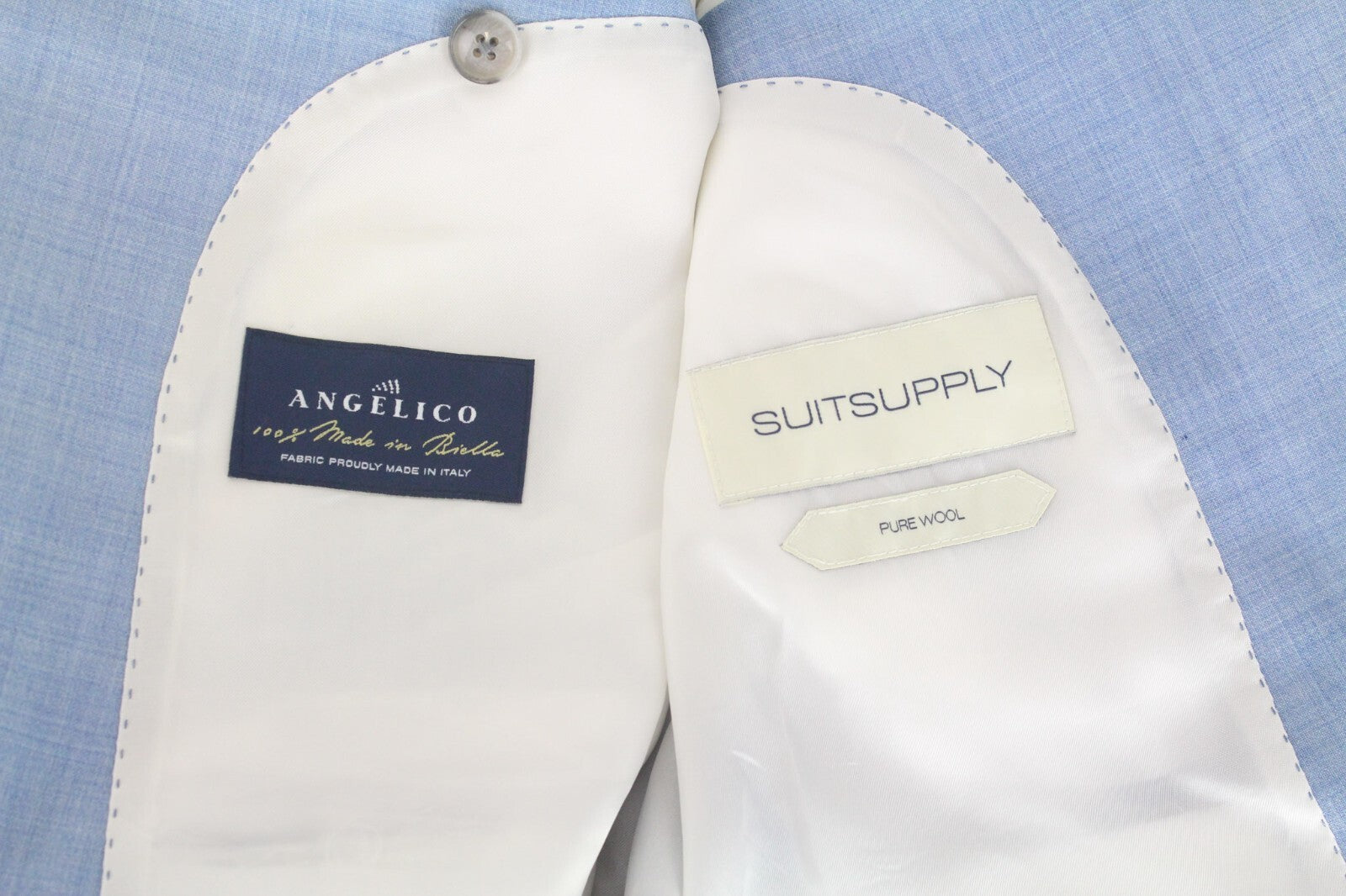 SUITSUPPLY Lazio Men's Suit UK36R Slim Wool Melange Light Blue 2-Piece