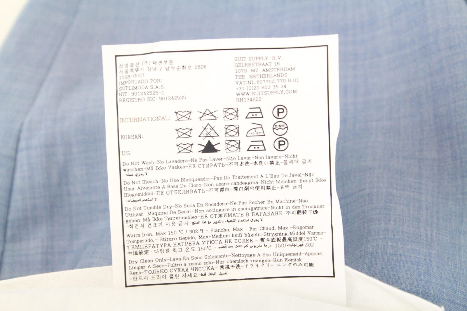 SUITSUPPLY Lazio Men's Suit UK36R Slim Wool Melange Light Blue 2-Piece