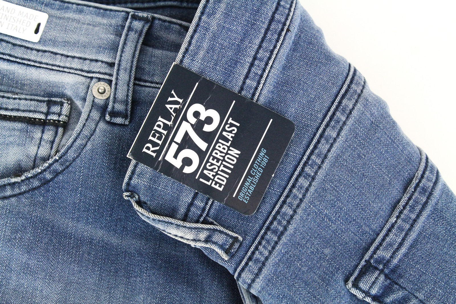 REPLAY Grover vyriški džinsai W29/L34 mėlyni tiesūs su sagomis, klasikinio stiliaus, tamprūs 