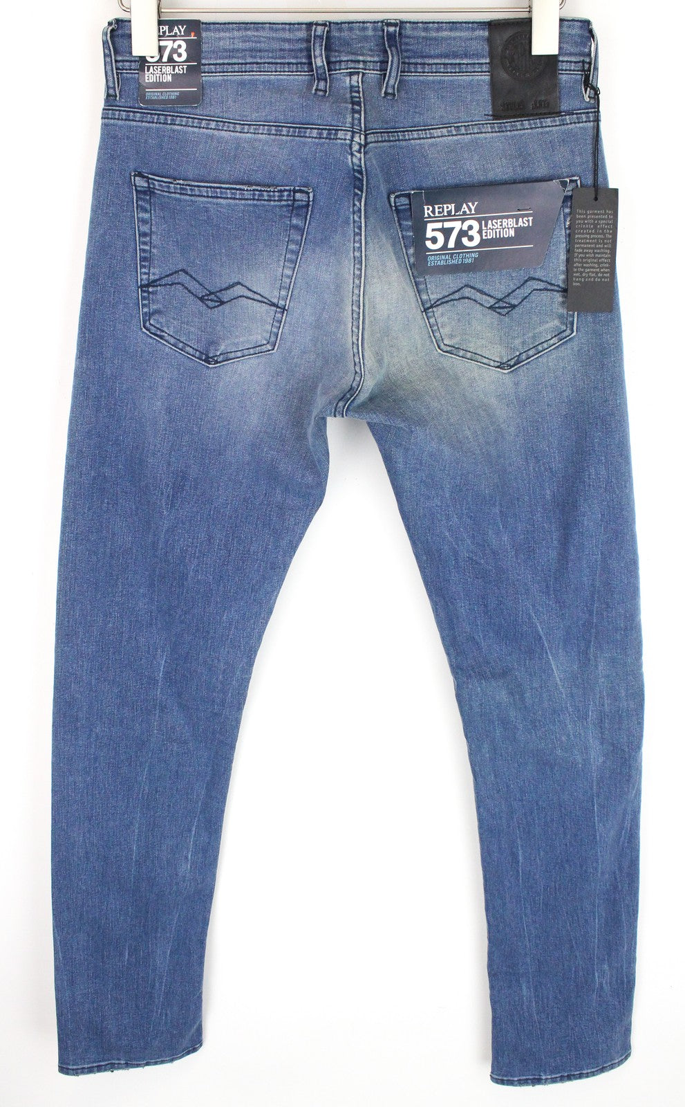 REPLAY Grover Men's Jeans W30/L34 Blue Straight Button-Fly Classic Stretch