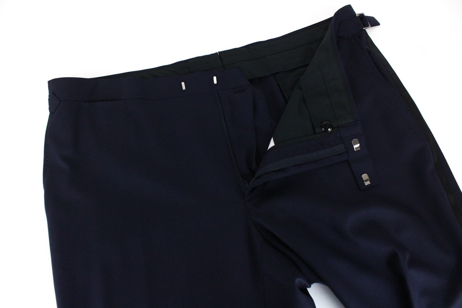 SUITSUPPLY Lazio vyriškos kelnės UK48R plonos vilnonės drobės mėlynos plokščio priekio oficialios 