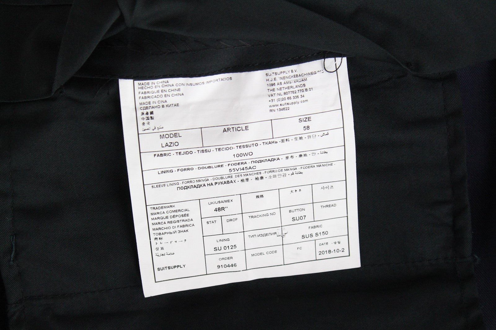 SUITSUPPLY Lazio vyriškos kelnės UK48R plonos vilnonės drobės mėlynos plokščio priekio oficialios 