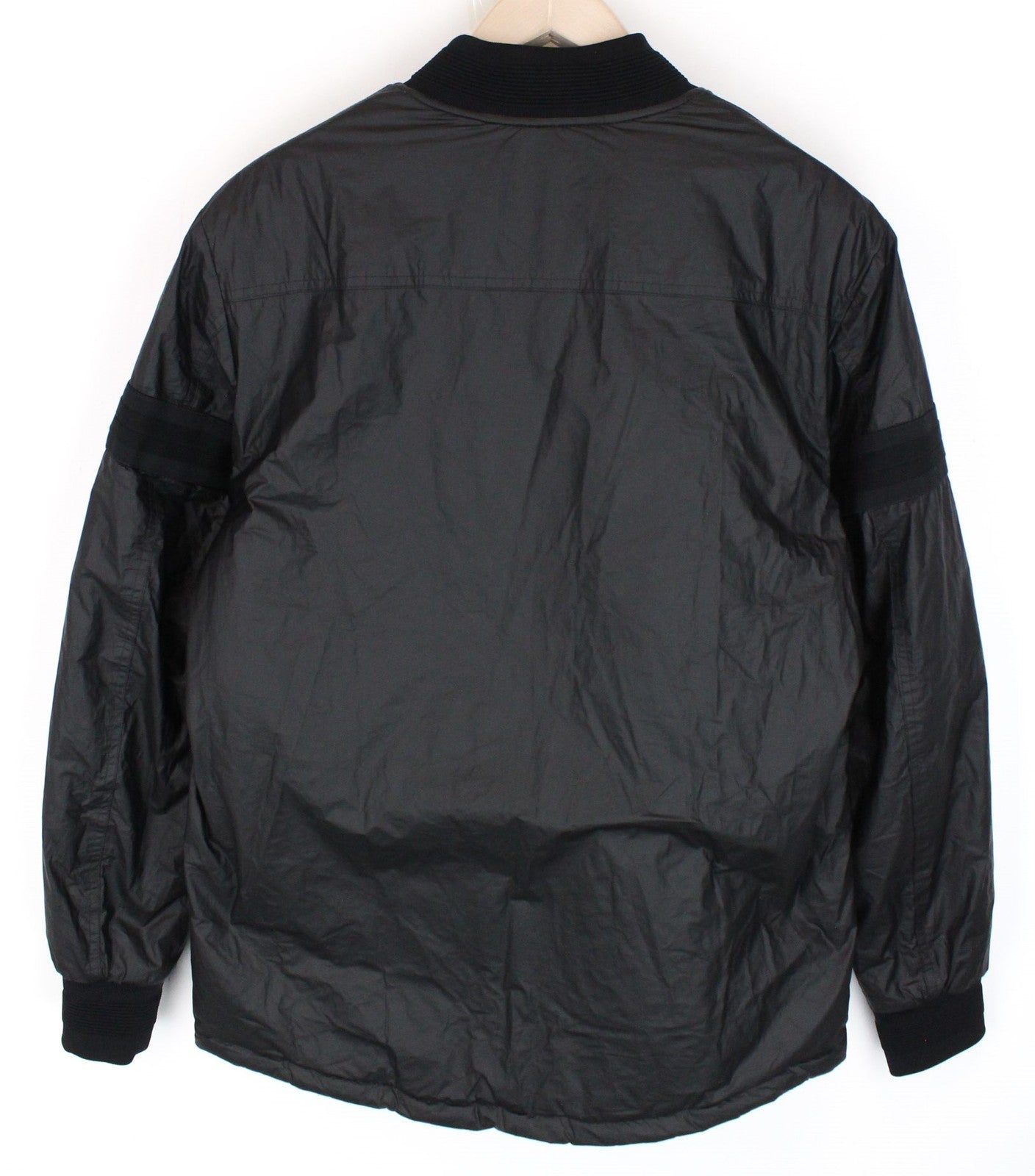 REPLAY Men's Jacket L Black Bomber Patched Zip-Up Ribbed Lined High Neck