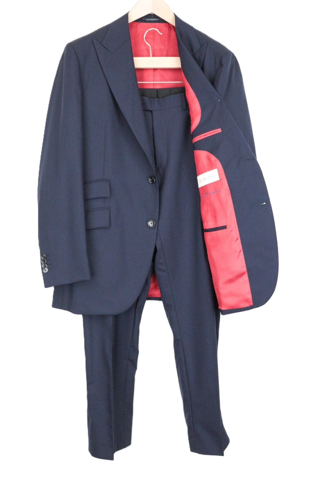 SUITSUPPLY La Spalla Men's Suit UK46R Blue Slim Wool Peak Lapel 2 Piece