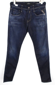 REPLAY Anbass Men's Jeans W30/L34 Dark Blue Slim Zip-Fly Ice Blast Stretch