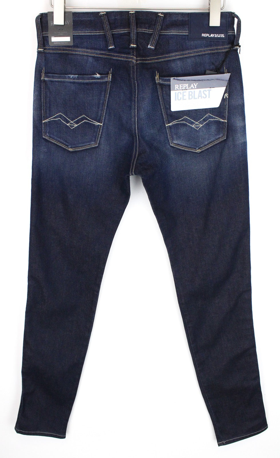 REPLAY Anbass Men's Jeans W30/L34 Dark Blue Slim Zip-Fly Ice Blast Stretch