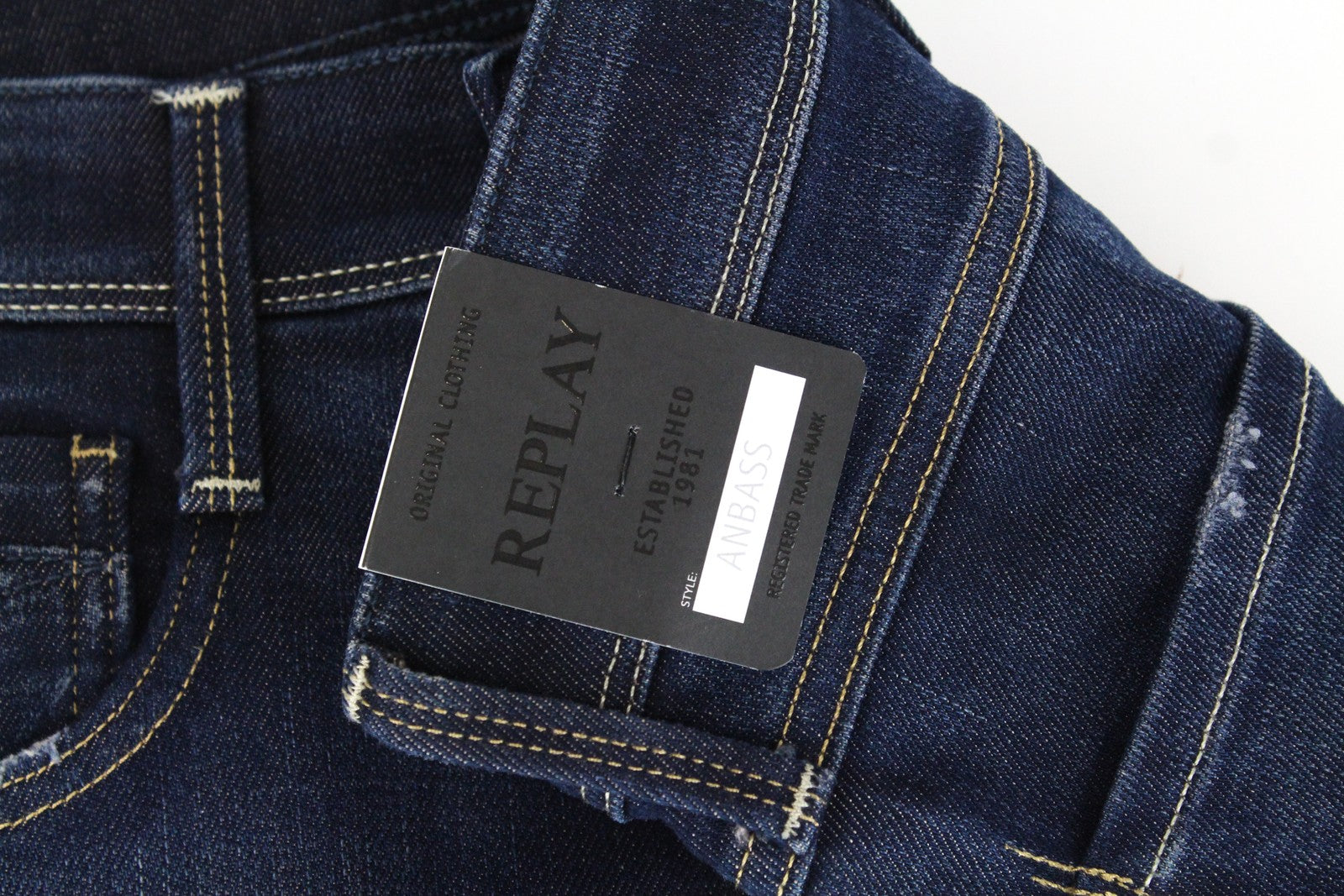 REPLAY Anbass Men's Jeans W30/L34 Dark Blue Slim Zip-Fly Ice Blast Stretch
