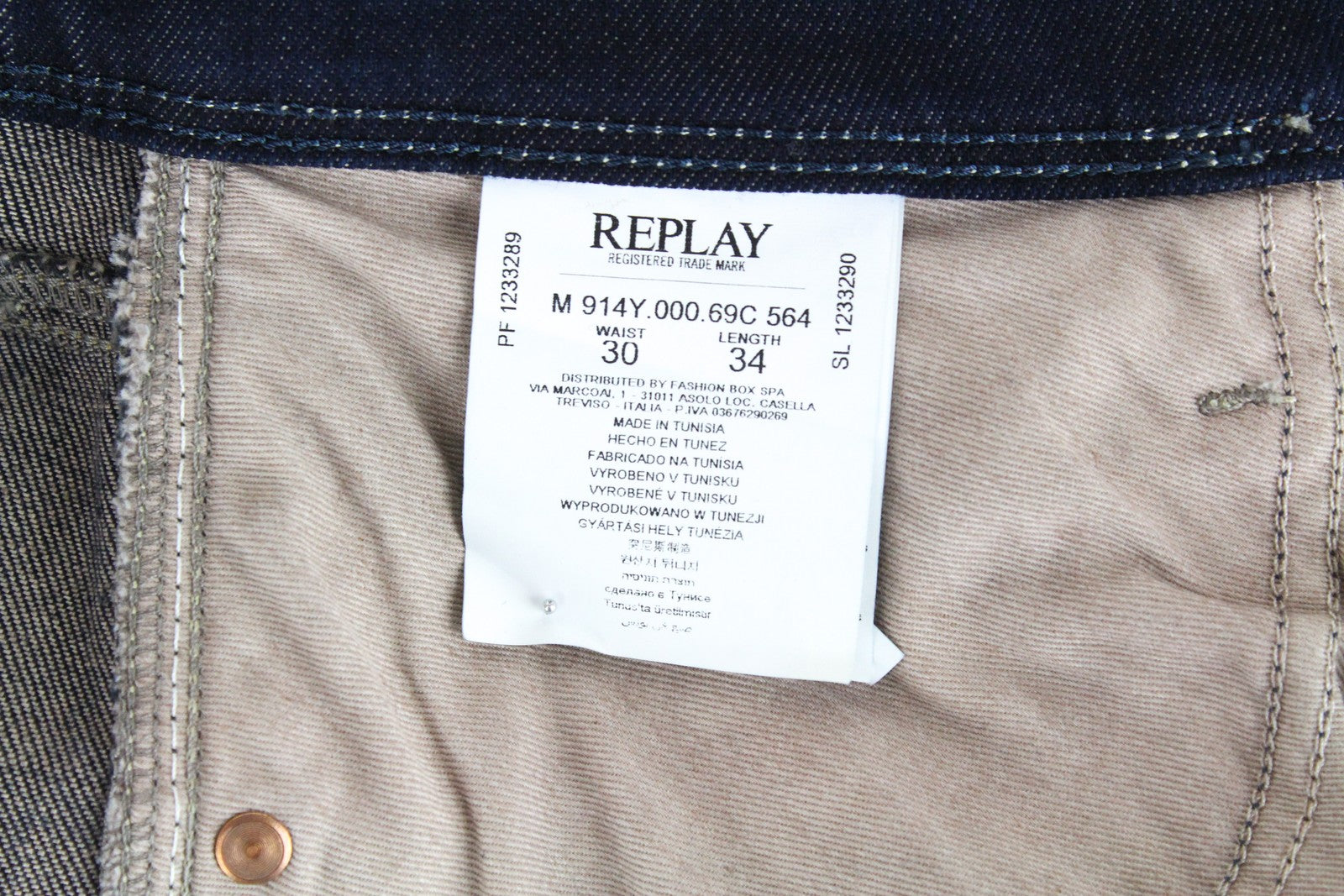 REPLAY Anbass Men's Jeans W30/L34 Dark Blue Slim Zip-Fly Ice Blast Stretch
