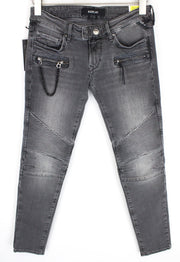 REPLAY Women's Jeans W26/L30 Mid-Grey Skinny Biker Stretch Denim Chained