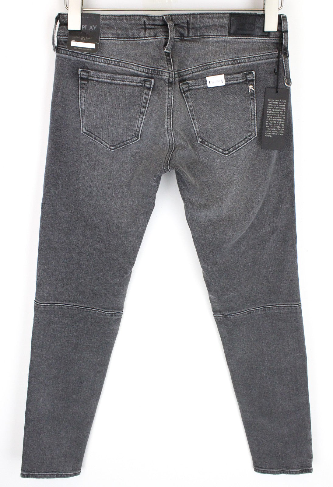 REPLAY Women's Jeans W26/L30 Mid-Grey Skinny Biker Stretch Denim Chained