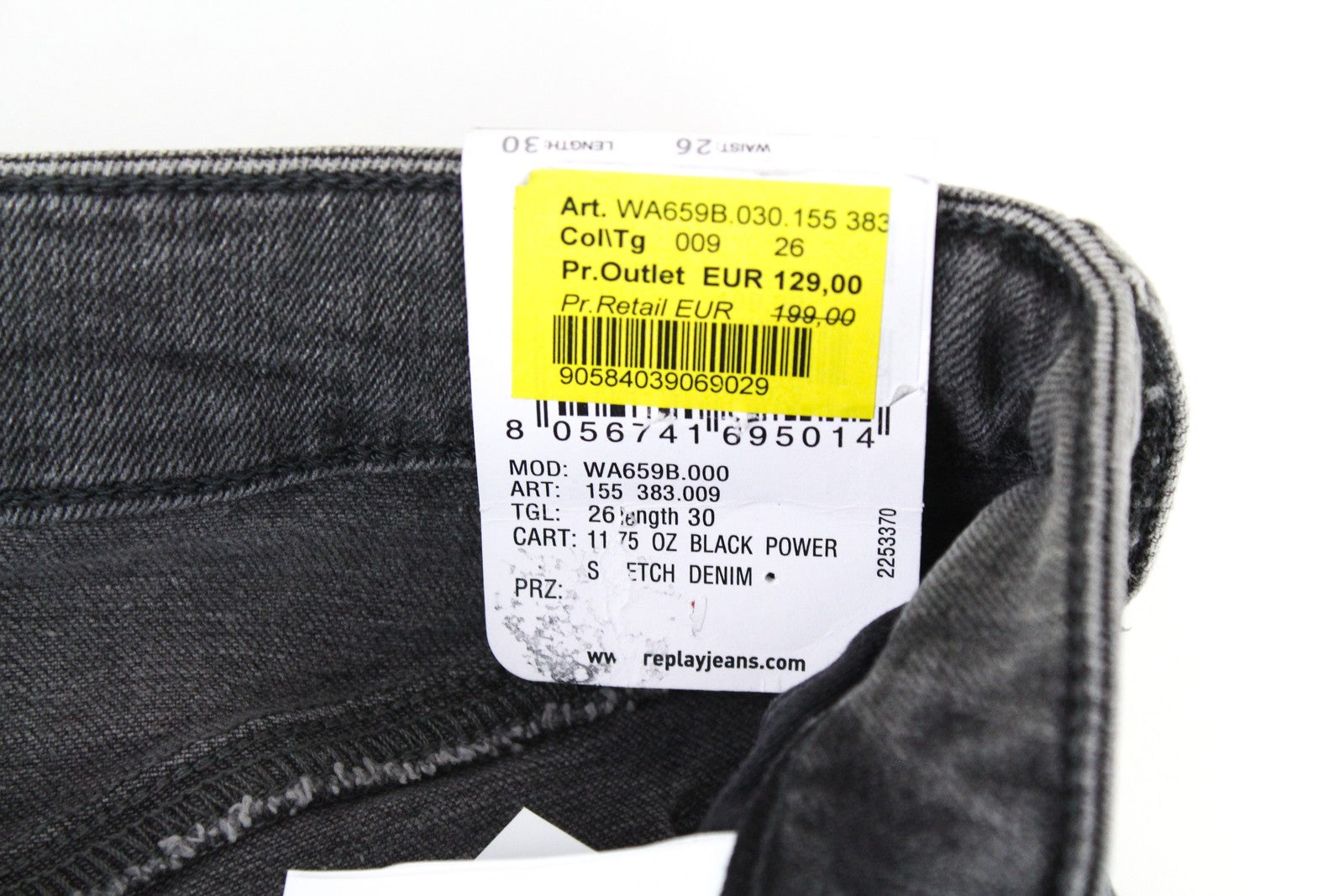 REPLAY Women's Jeans W26/L30 Mid-Grey Skinny Biker Stretch Denim Chained