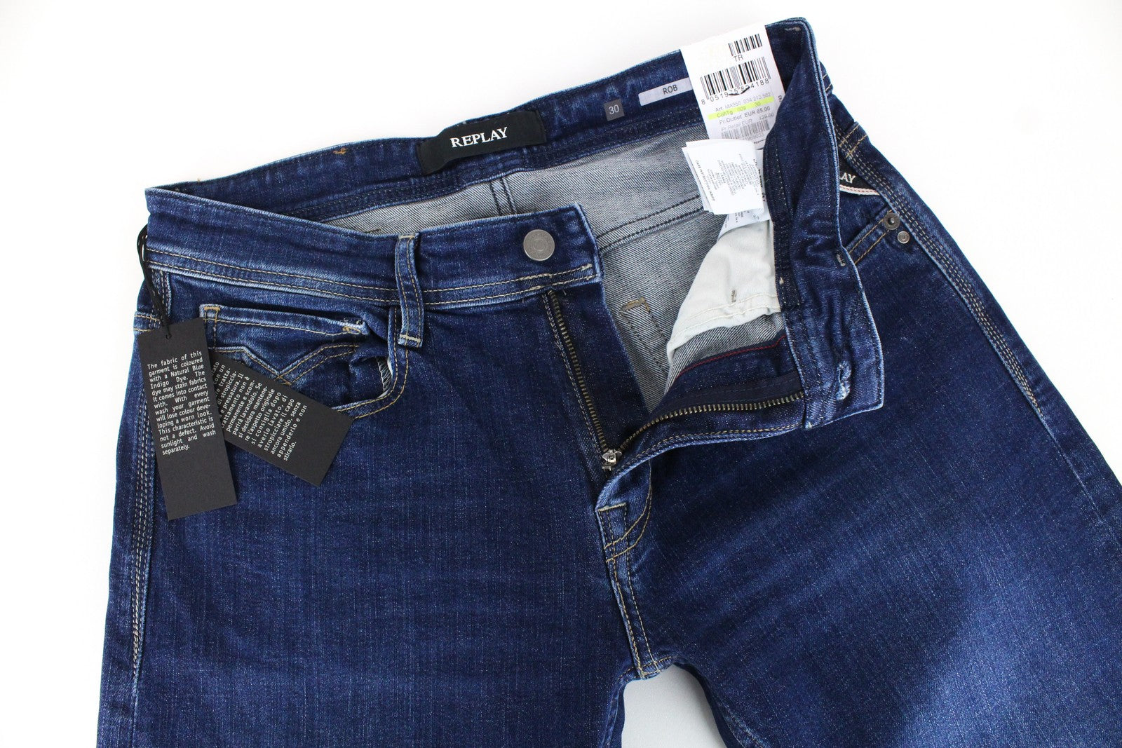 REPLAY Rob Men's Jeans W30/L34 Blue Straight Taper Stretch Zip-Fly Classic