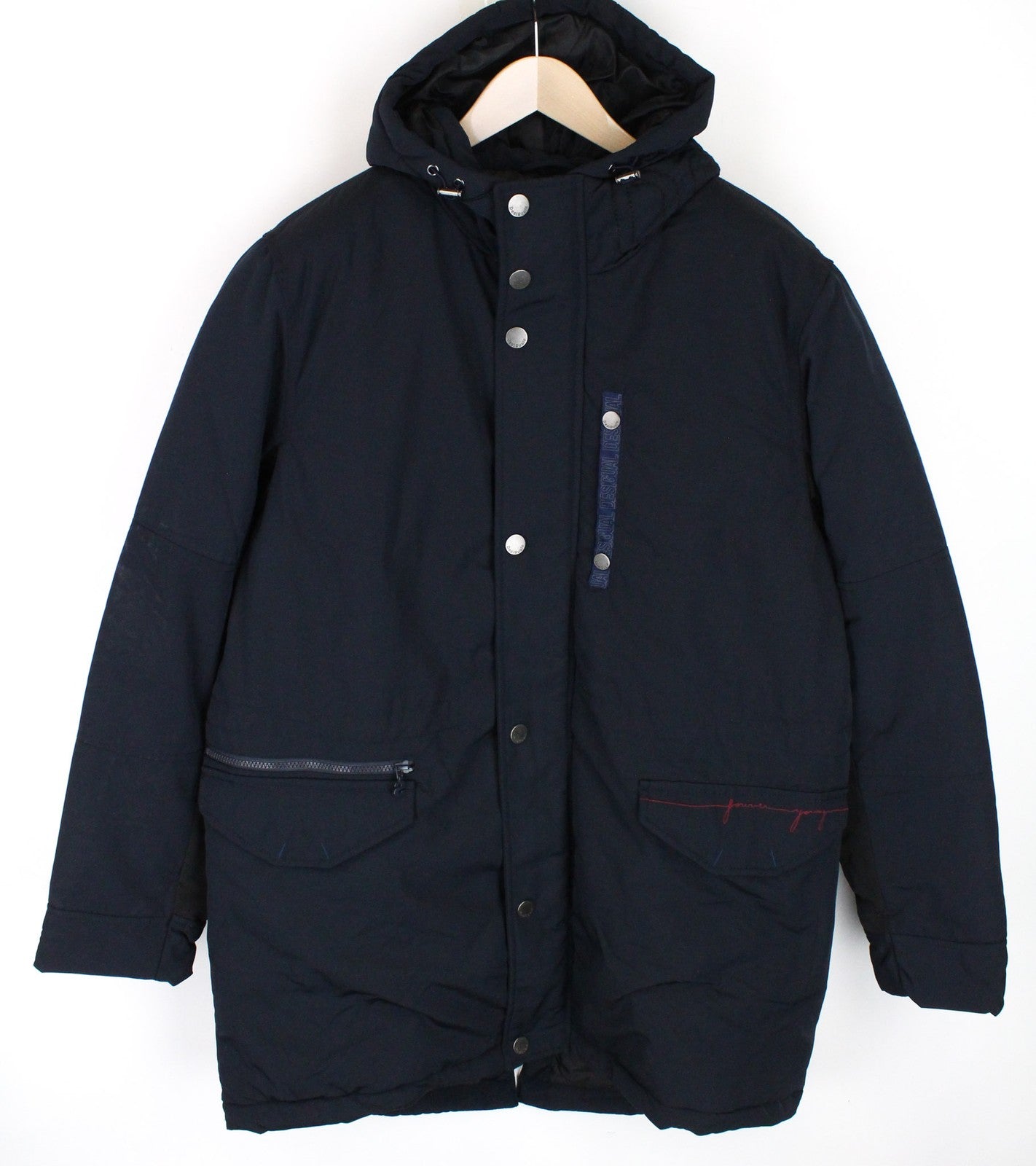 DESIGUAL Ernesto vyriška striukė 2XL mėlyna su gobtuvu ir pamušalu 