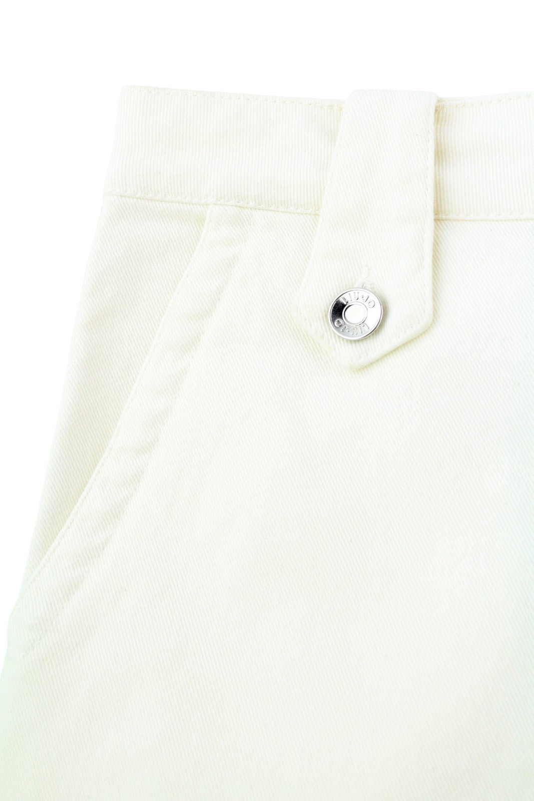 LIU JO Flare Frog moteriški džinsai W28 aukštu juosmeniu plačių klešnių užtrauktuku šviesiai balti 