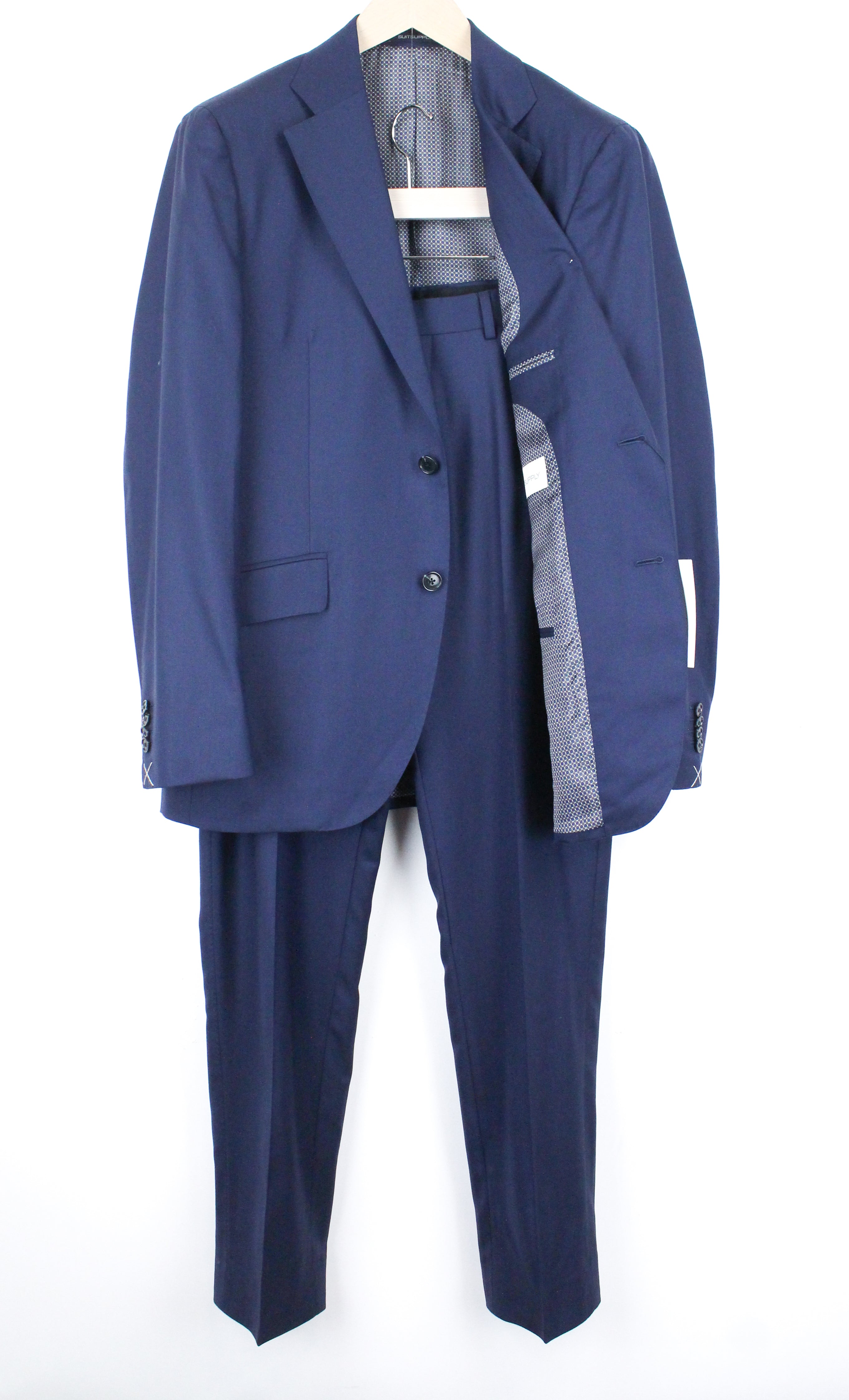 SUITSUPPLY La Spalla vyriškas kostiumas UK40R mėlynas vilnonis dviejų dalių pamušalu kostiumas 