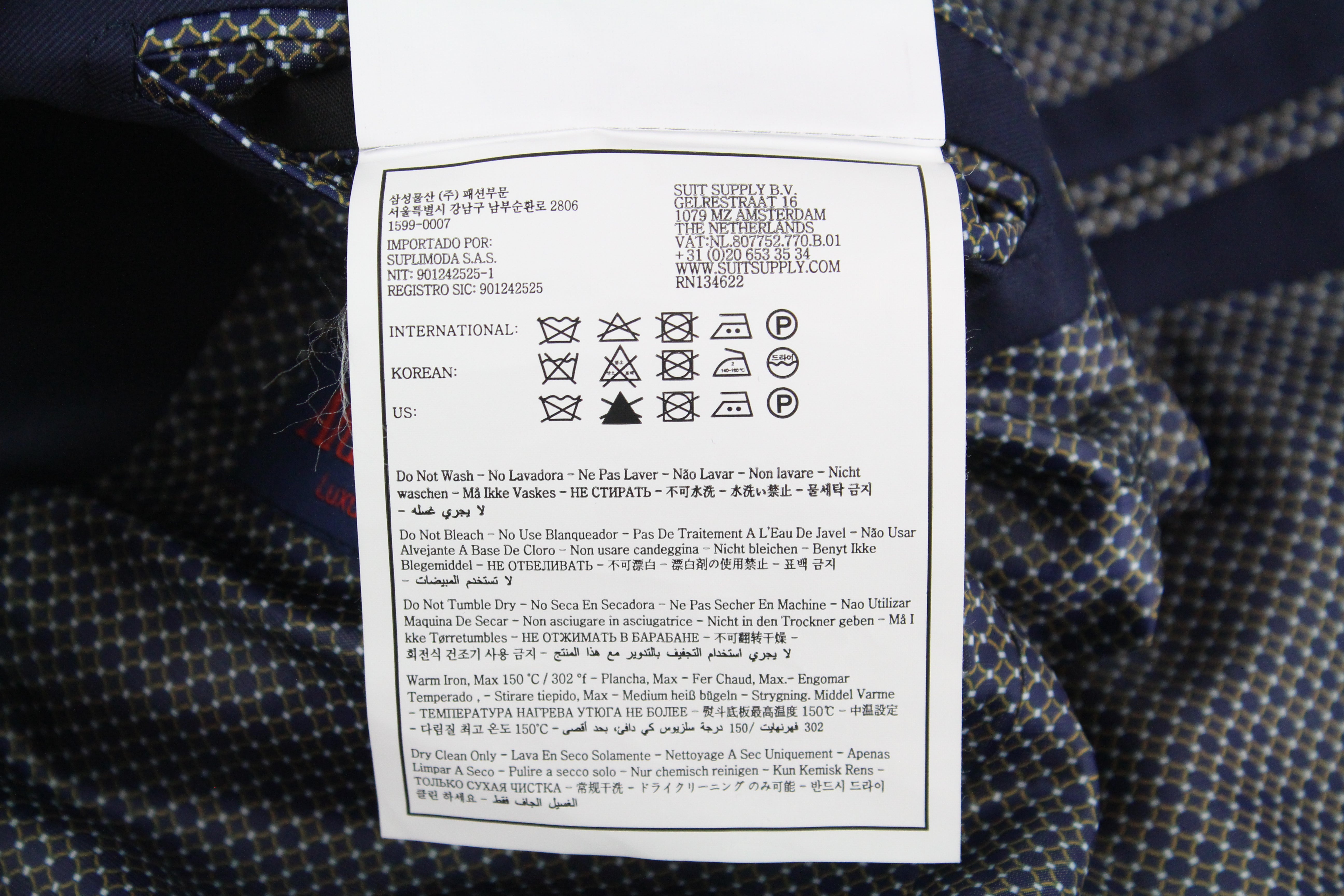 SUITSUPPLY La Spalla vyriškas kostiumas UK40R mėlynas vilnonis dviejų dalių pamušalu kostiumas 