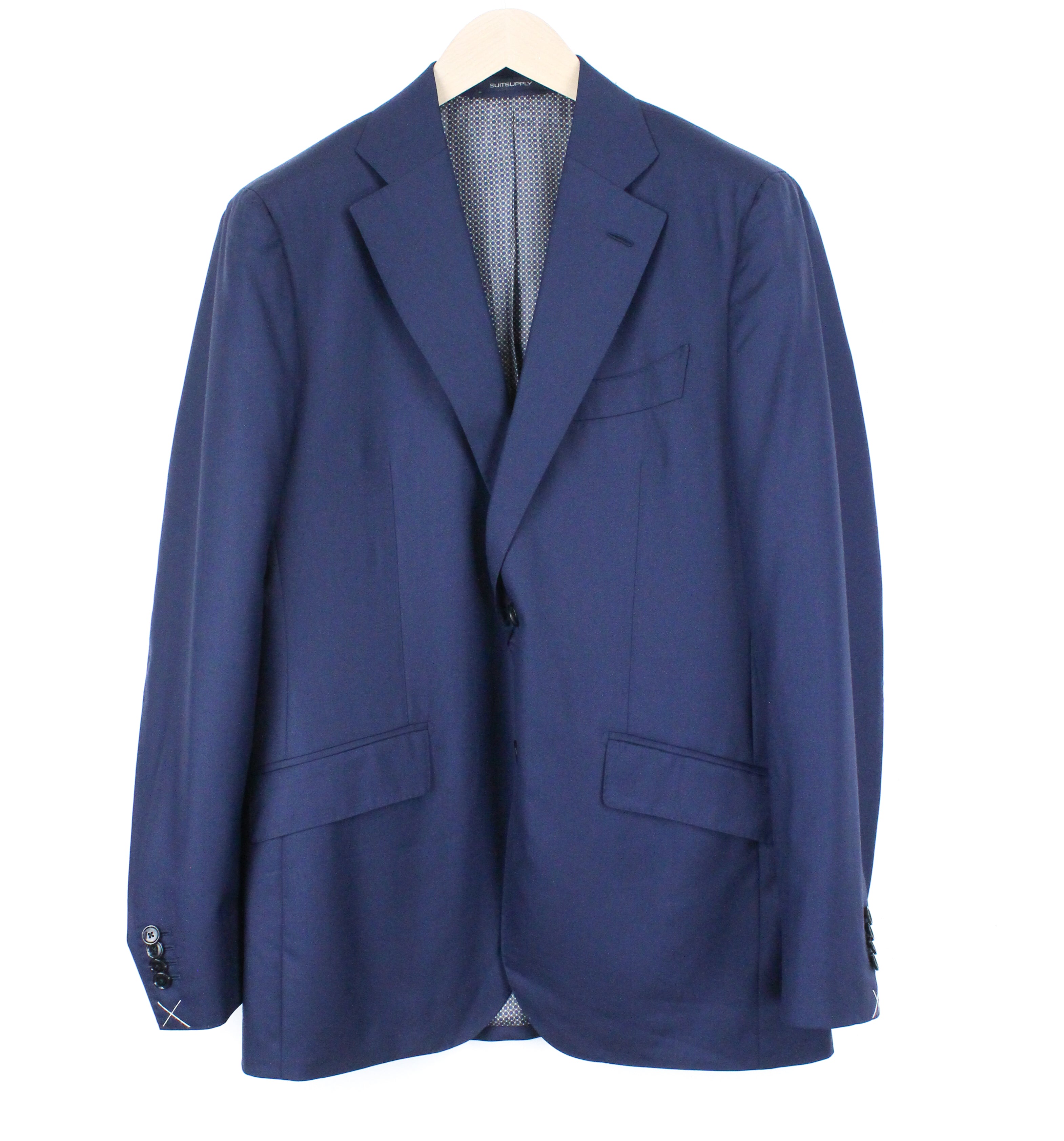 SUITSUPPLY La Spalla vyriškas kostiumas UK40R mėlynas vilnonis dviejų dalių pamušalu kostiumas 