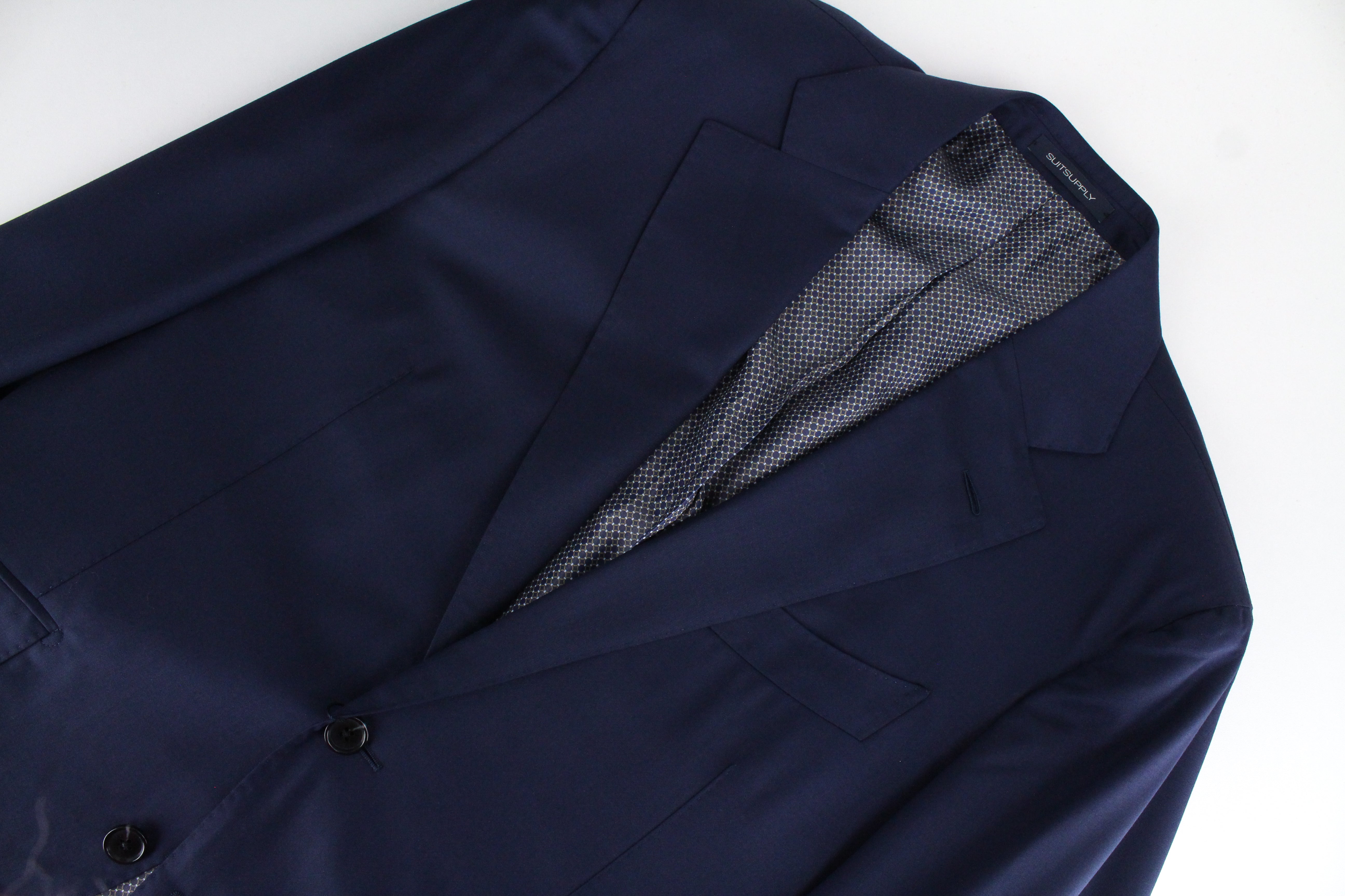 SUITSUPPLY La Spalla vyriškas kostiumas UK40R mėlynas vilnonis dviejų dalių pamušalu kostiumas 