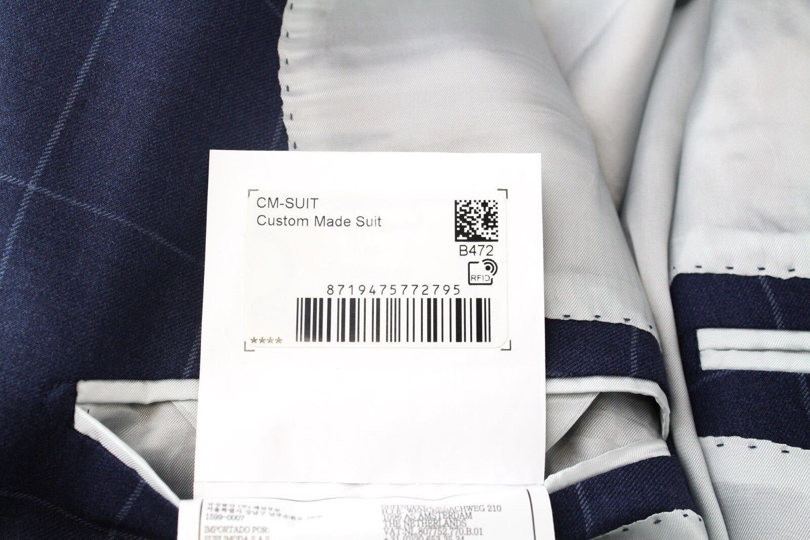 SUITSUPPLY Soho vyriškas dviejų dalių kostiumas, UK44L, mėlynas, vilnonis, dvieilis, languotas 