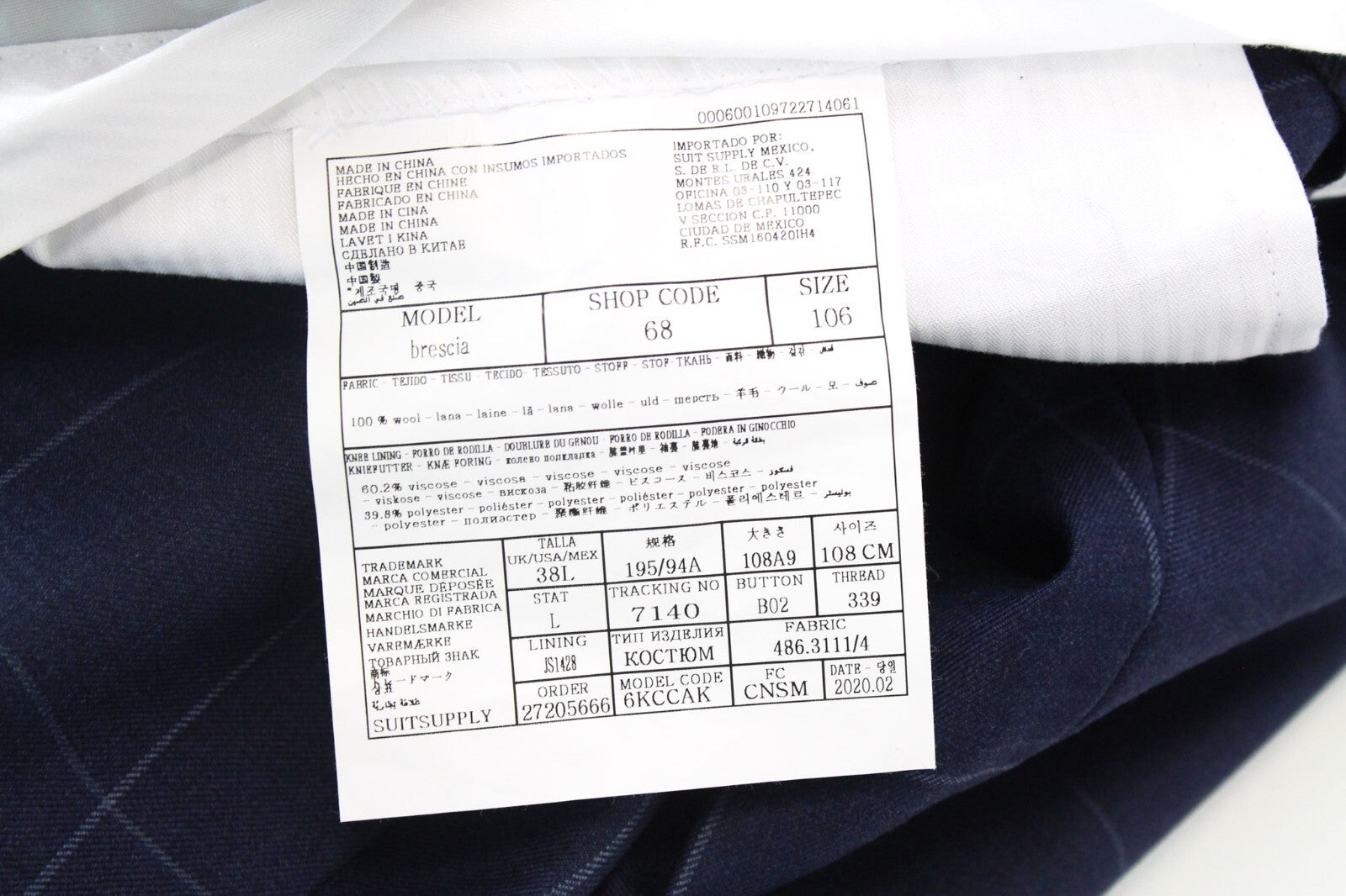 SUITSUPPLY Soho vyriškas dviejų dalių kostiumas, UK44L, mėlynas, vilnonis, dvieilis, languotas 