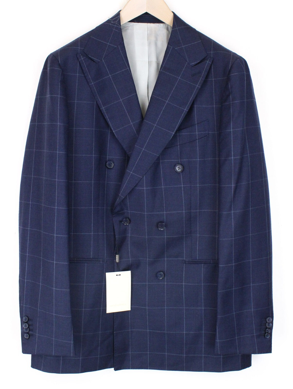 SUITSUPPLY Soho vyriškas dviejų dalių kostiumas, UK44L, mėlynas, vilnonis, dvieilis, languotas 