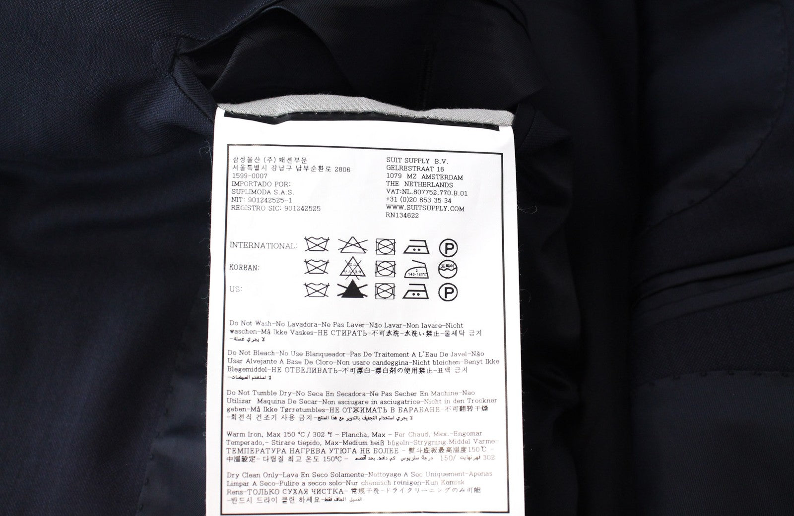 SUITSUPPLY Lazio La Spalla Men's Suit UK34R Blue Navy Slim Wool 3 Piece