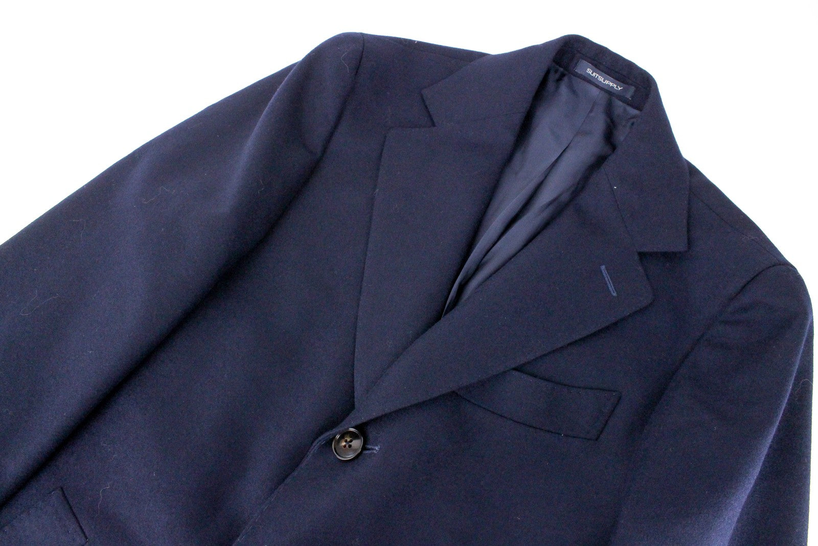 „SUITSUPPLY Vicenza“ vyriškas paltas, UK34R, mėlynas, vilnonis, vieneilis, su pamušalu 