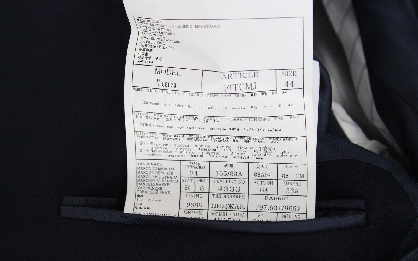 „SUITSUPPLY Vicenza“ vyriškas paltas, UK34R, mėlynas, vilnonis, vieneilis, su pamušalu 