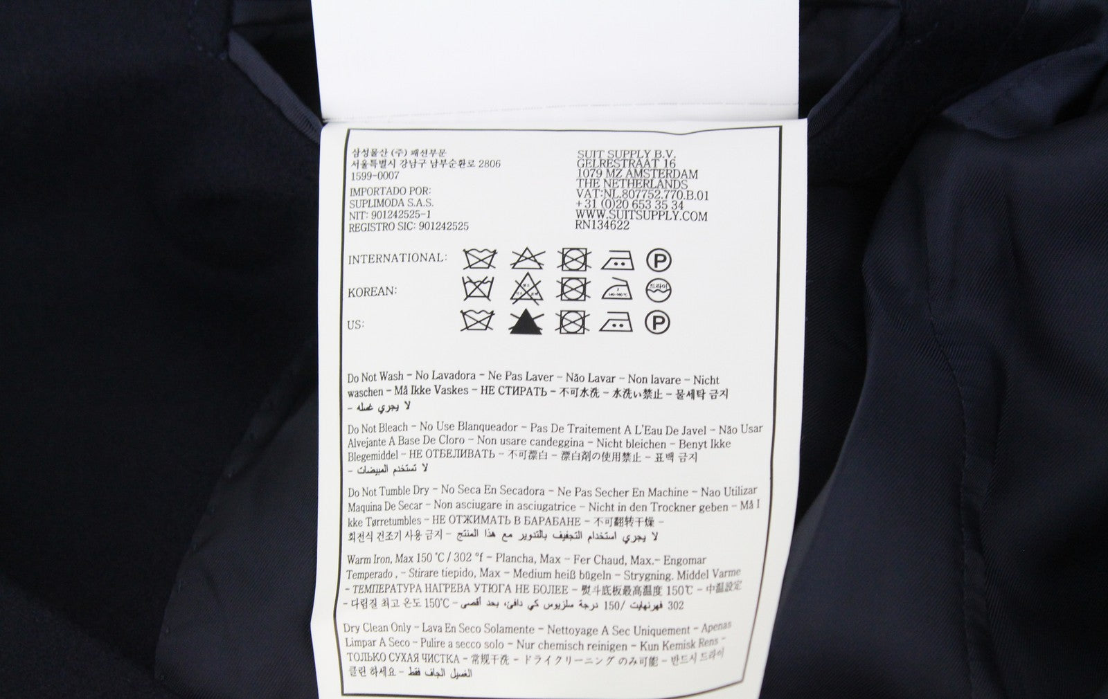 „SUITSUPPLY Vicenza“ vyriškas paltas, UK34R, mėlynas, vilnonis, vieneilis, su pamušalu 