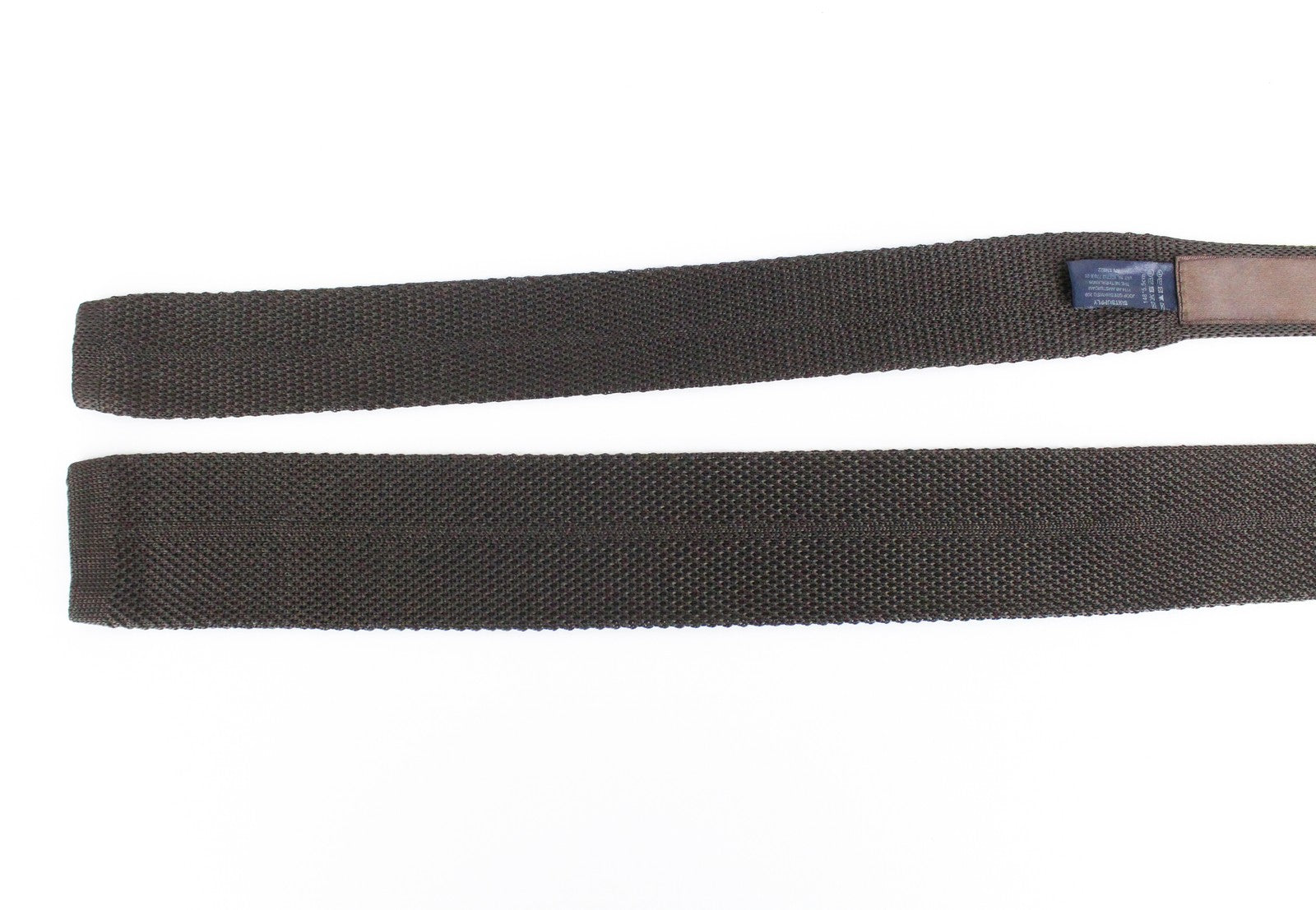 SUITSUPPLY vyriškas megztas kaklaraištis 148x5,5 cm rudas šilkinis megztas kvadratiniais galais 