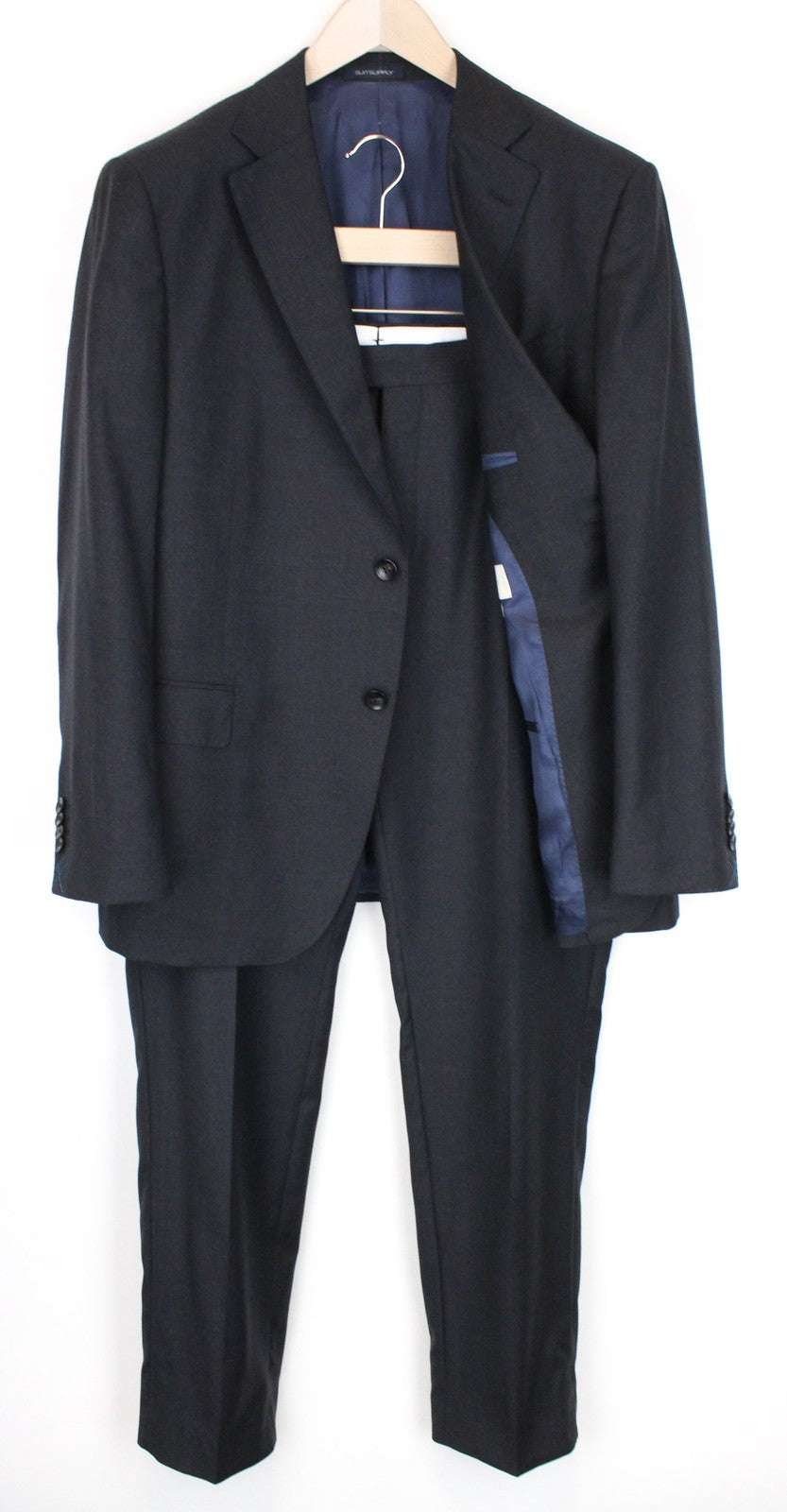 SUITSUPPLY Napoli vyriškas kostiumas UK46S mėlynas su vilnoniu pamušalu, klasikinis, dviejų dalių 