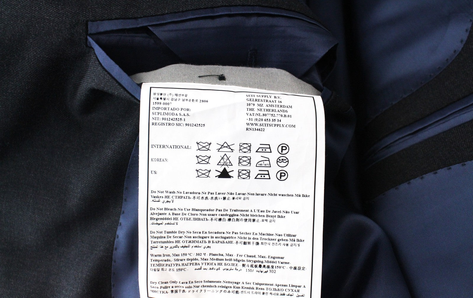 SUITSUPPLY Napoli vyriškas kostiumas UK46S mėlynas su vilnoniu pamušalu, klasikinis, dviejų dalių 