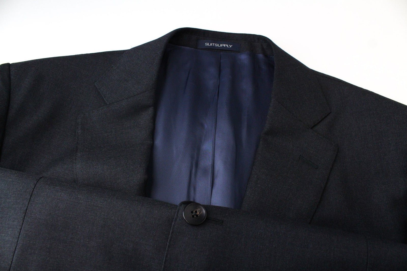 SUITSUPPLY Napoli vyriškas kostiumas UK46S mėlynas su vilnoniu pamušalu, klasikinis, dviejų dalių 