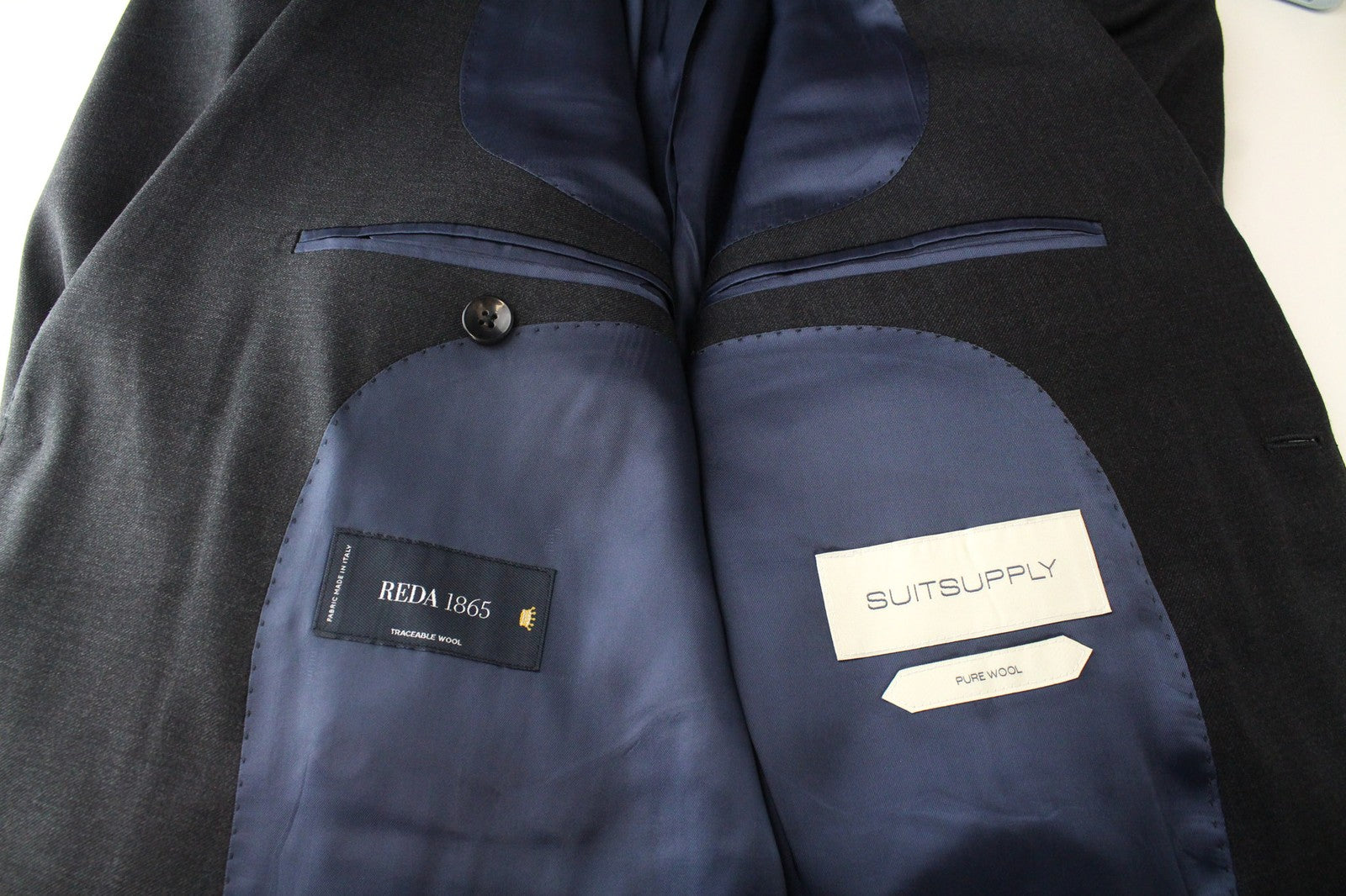 SUITSUPPLY Napoli vyriškas kostiumas UK46S mėlynas su vilnoniu pamušalu, klasikinis, dviejų dalių 