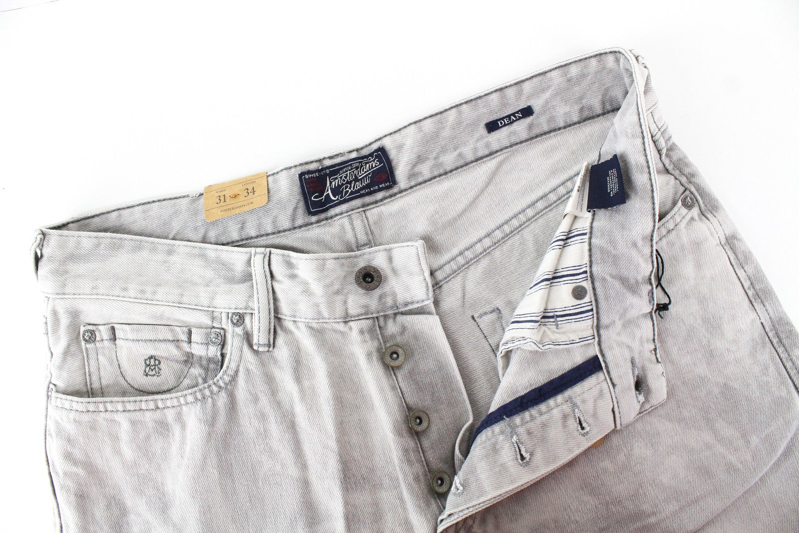 SCOTCH &amp; SODA Dean vyriški pilki laisvi, siaurėjantys medvilniniai džinsai W31/L34 