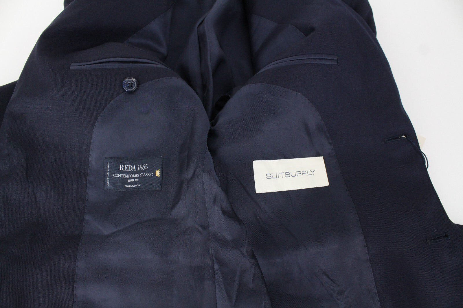 SUITSUPPLY La Spalla vyriškas kostiumas, UK36R, mėlynas, vilnonis, dviejų dalių, klasikinio kirpimo