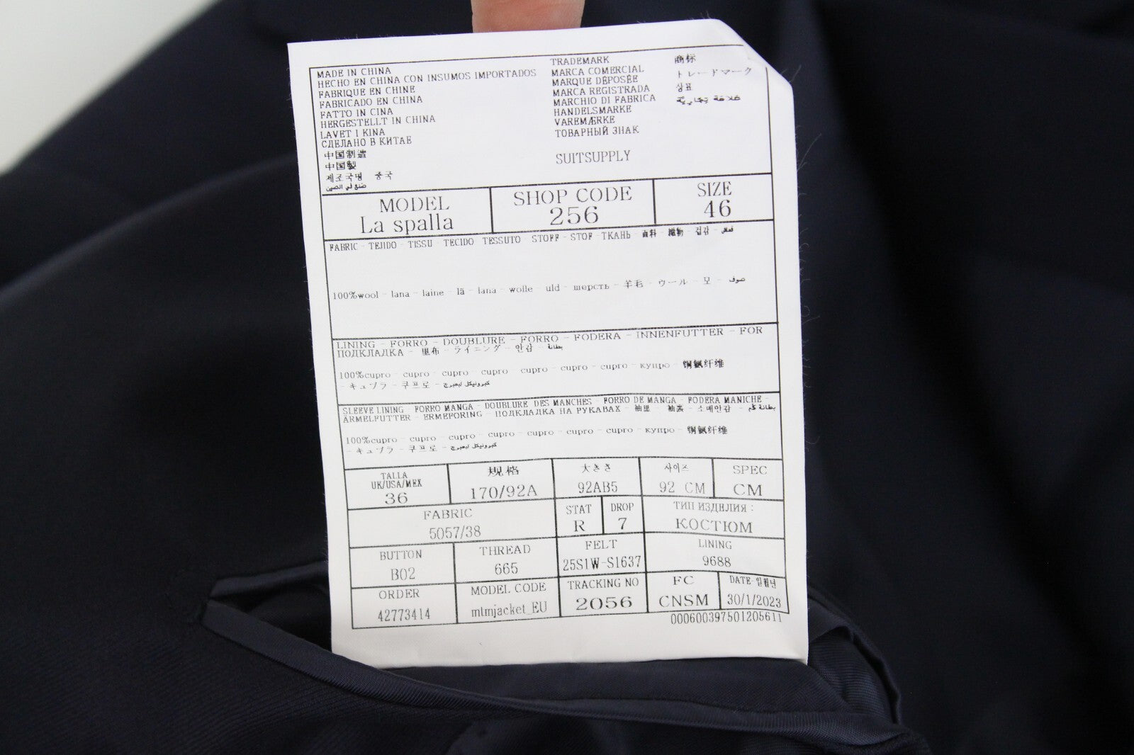 SUITSUPPLY La Spalla vyriškas kostiumas, UK36R, mėlynas, vilnonis, dviejų dalių, klasikinio kirpimo