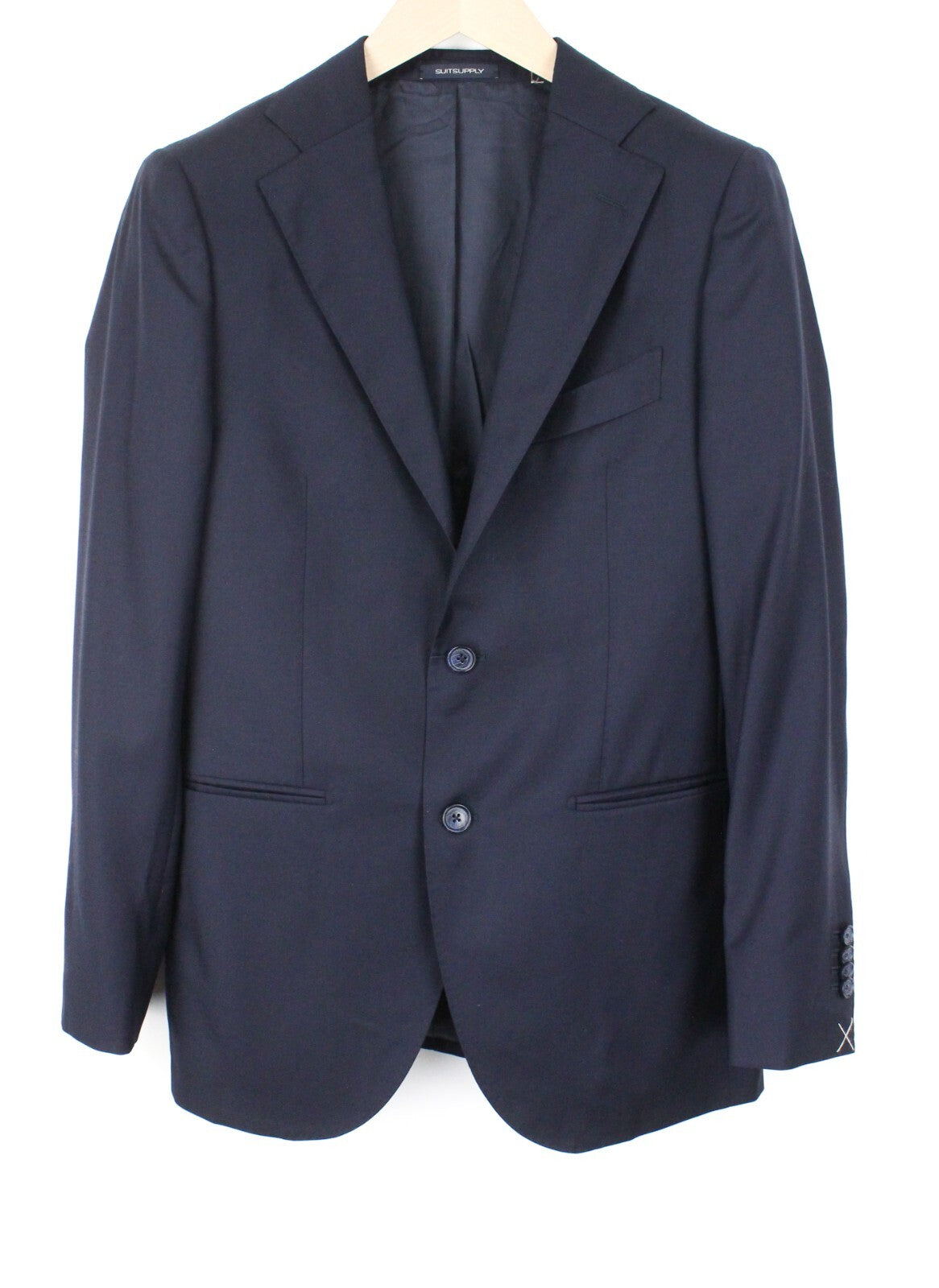 SUITSUPPLY La Spalla vyriškas kostiumas, UK36R, mėlynas, vilnonis, dviejų dalių, klasikinio kirpimo