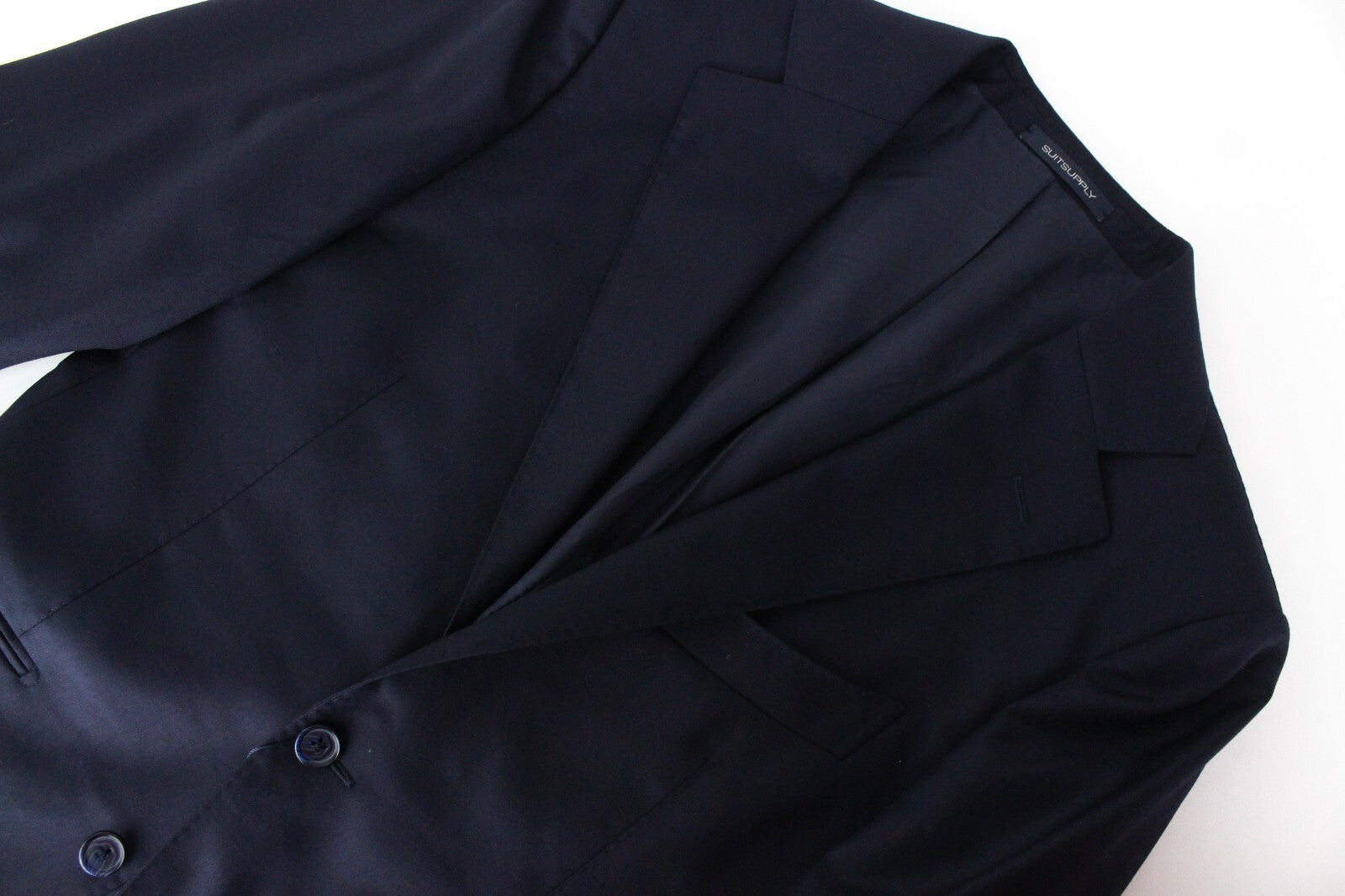 SUITSUPPLY La Spalla vyriškas kostiumas, UK36R, mėlynas, vilnonis, dviejų dalių, klasikinio kirpimo