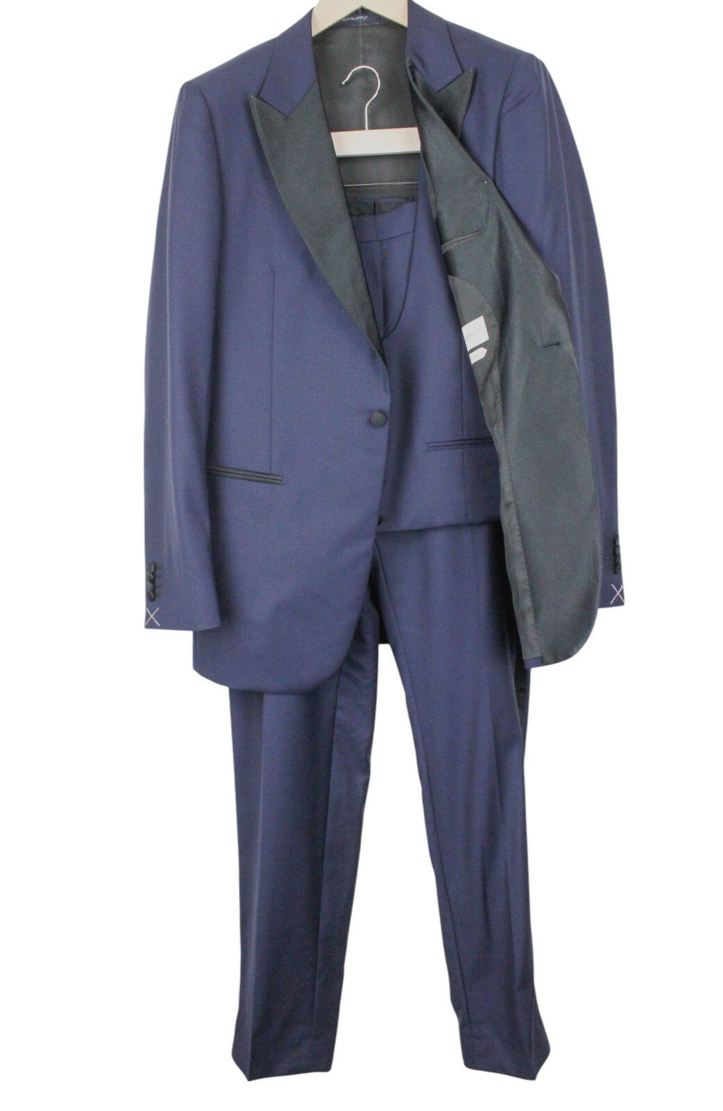 SUITSUPPLY Lazio smokingo vyriškas kostiumas UK42L mėlynas vilnonis plonas 3 dalių S130 