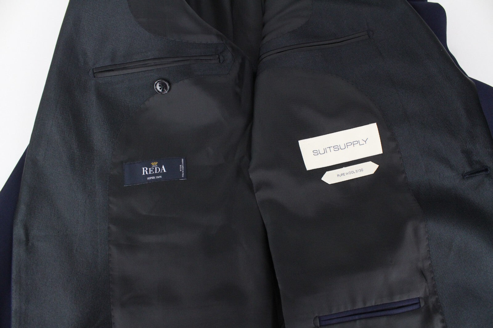 SUITSUPPLY Lazio smokingo vyriškas kostiumas UK42L mėlynas vilnonis plonas 3 dalių S130 