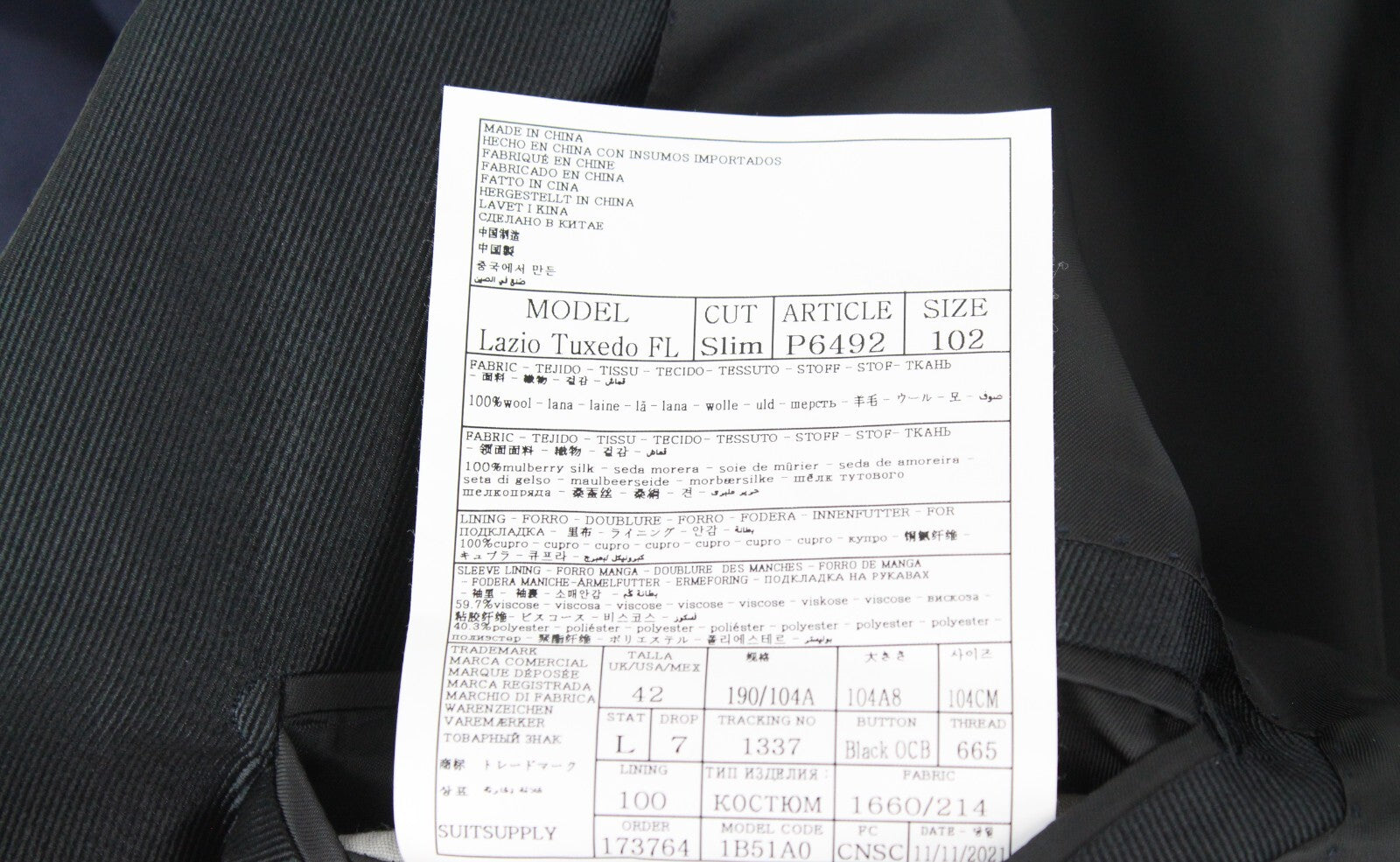 SUITSUPPLY Lazio smokingo vyriškas kostiumas UK42L mėlynas vilnonis plonas 3 dalių S130 