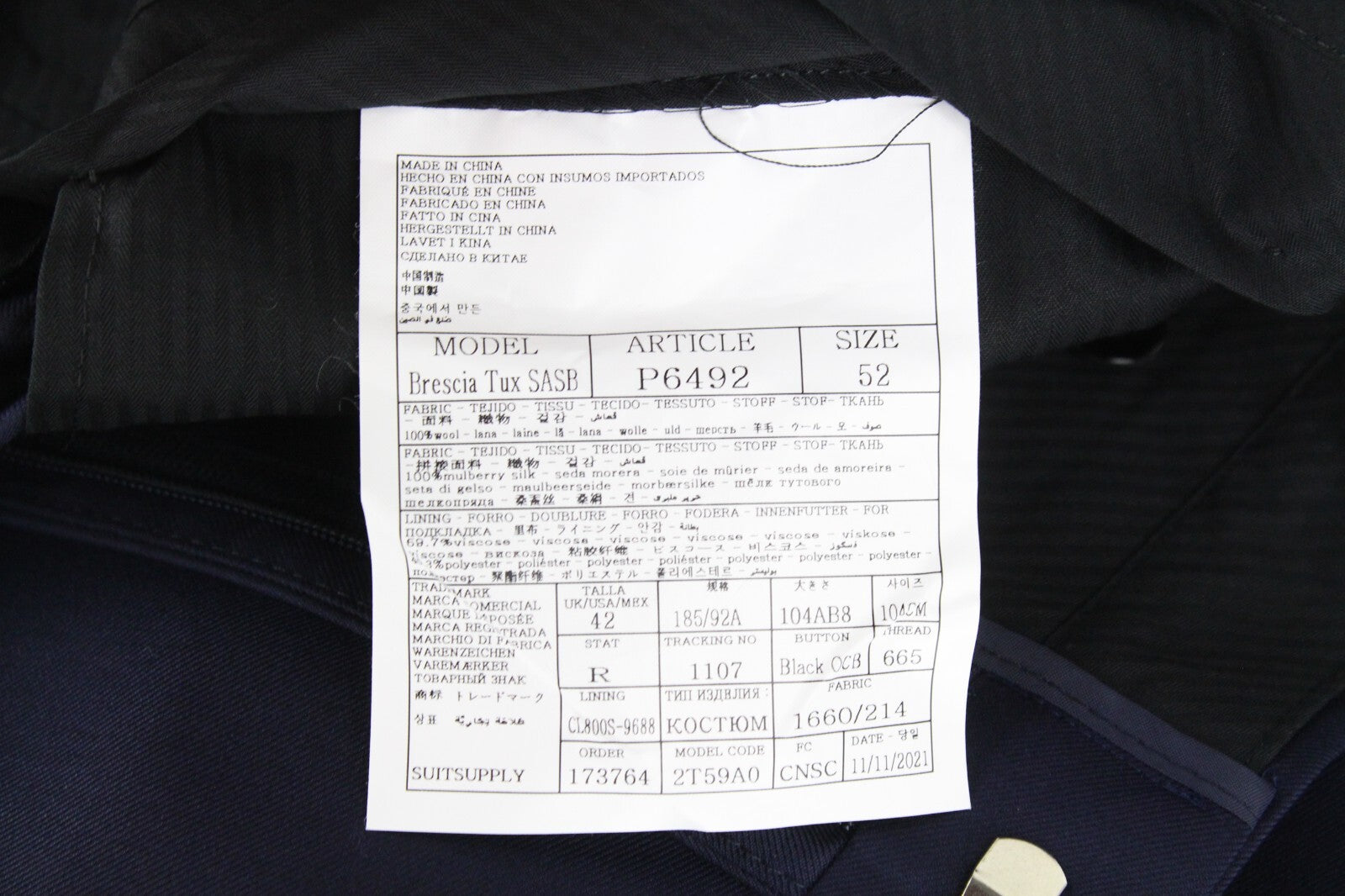 SUITSUPPLY Lazio smokingo vyriškas kostiumas UK42L mėlynas vilnonis plonas 3 dalių S130 