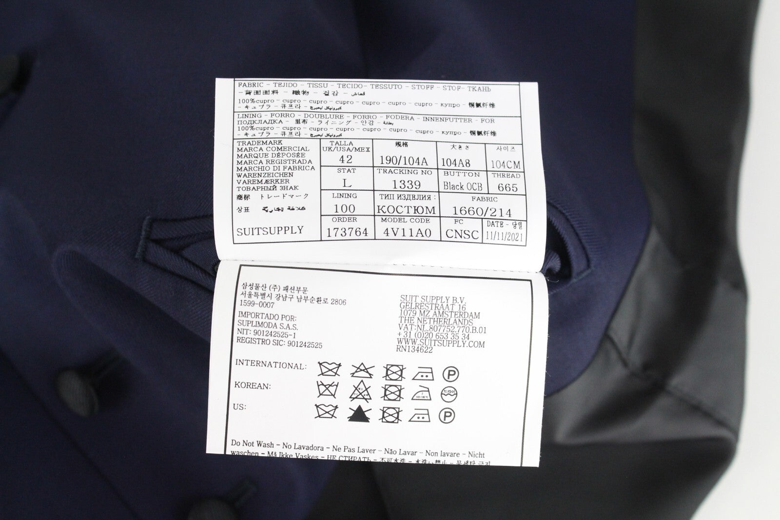 SUITSUPPLY Lazio smokingo vyriškas kostiumas UK42L mėlynas vilnonis plonas 3 dalių S130 