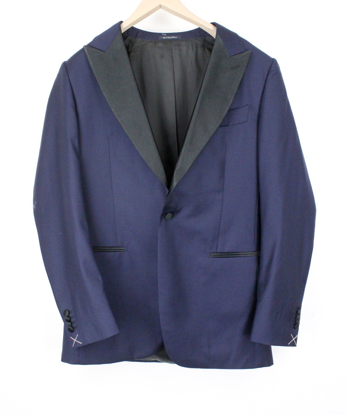 SUITSUPPLY Lazio smokingo vyriškas kostiumas UK42L mėlynas vilnonis plonas 3 dalių S130 