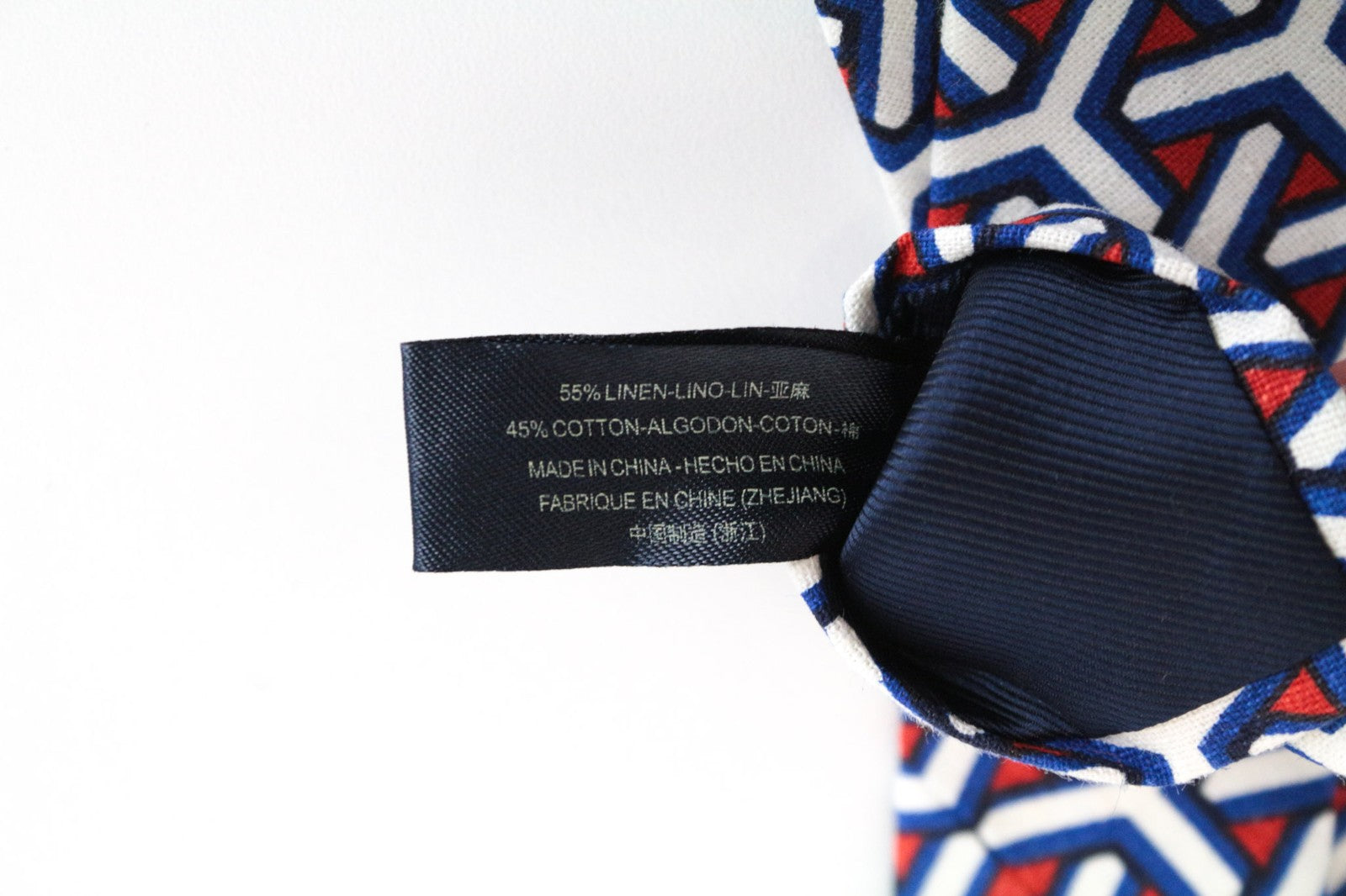 SUITSUPPLY vyriškas kaklaraištis 148x8cm mėlynas/raudonas raštuotas lininis smailiais galais 