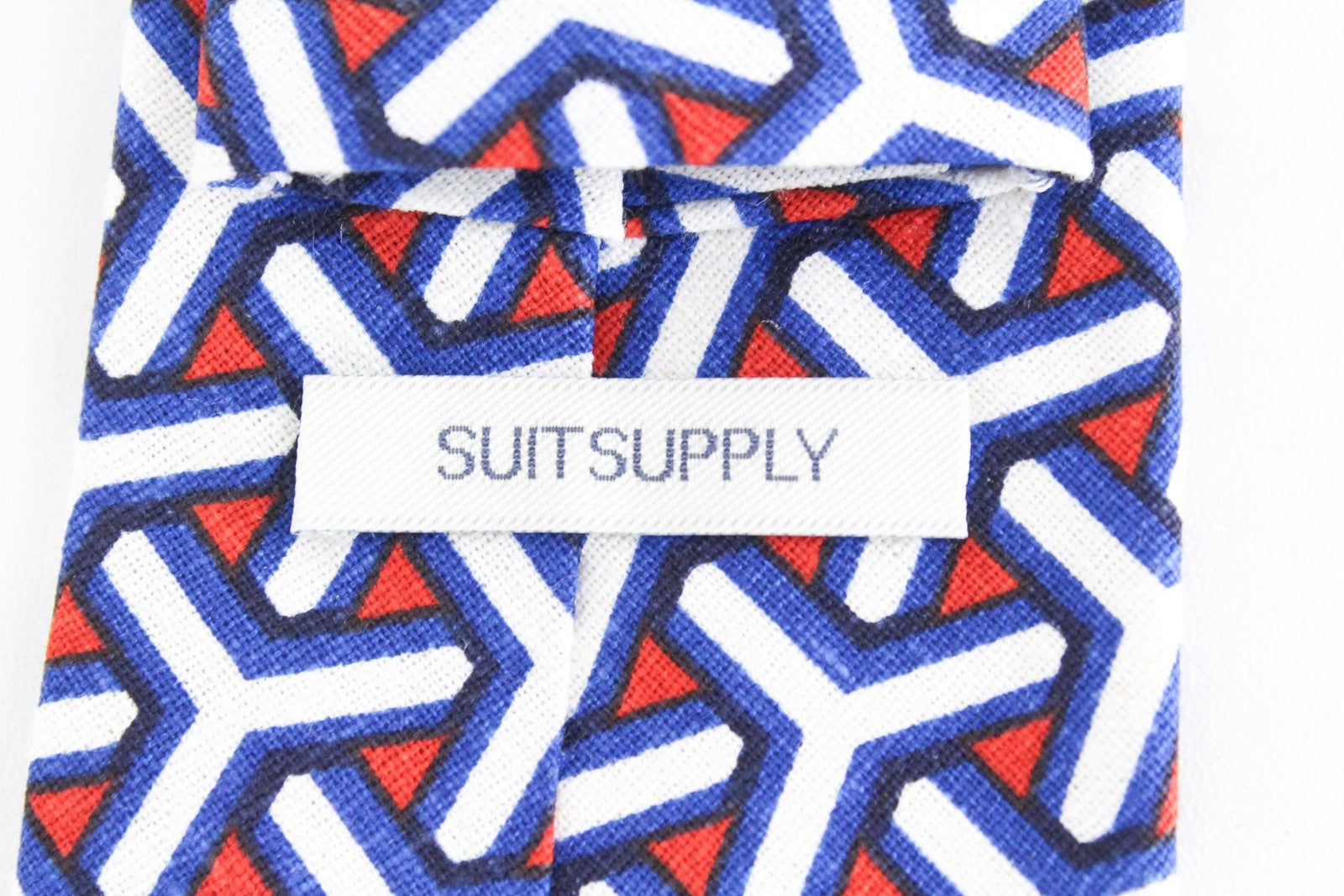 SUITSUPPLY vyriškas kaklaraištis 148x8cm mėlynas/raudonas lininis raštuotas oficialus stilius 