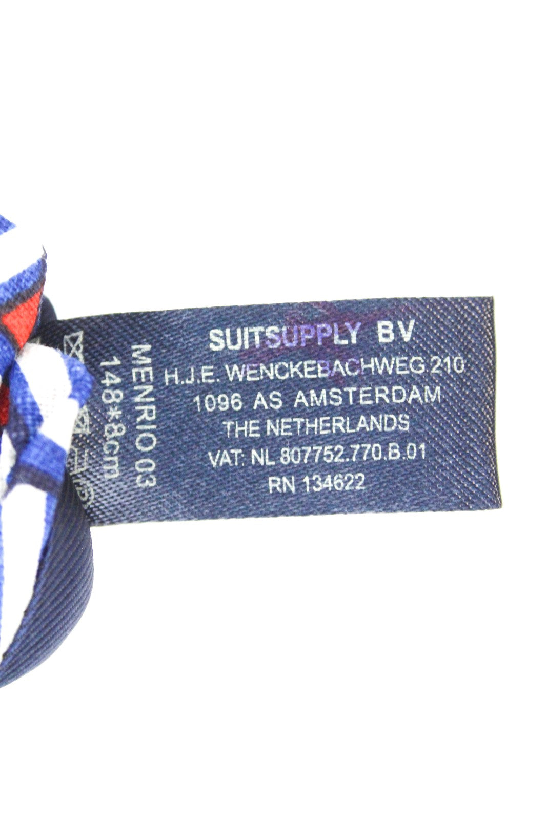 SUITSUPPLY vyriškas kaklaraištis 148x8cm mėlynas/raudonas lininis raštuotas oficialus stilius 