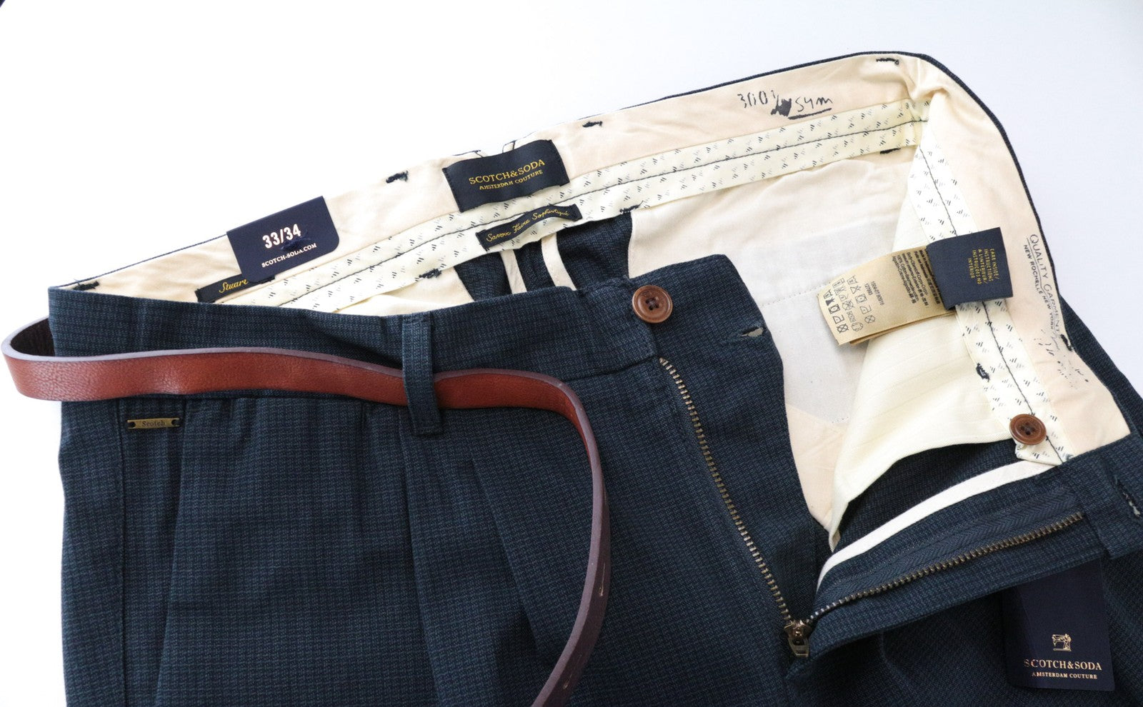 SCOTCH & SODA Stuart Men's W33/L34 Blue Slim Cotton Trousers Pleated