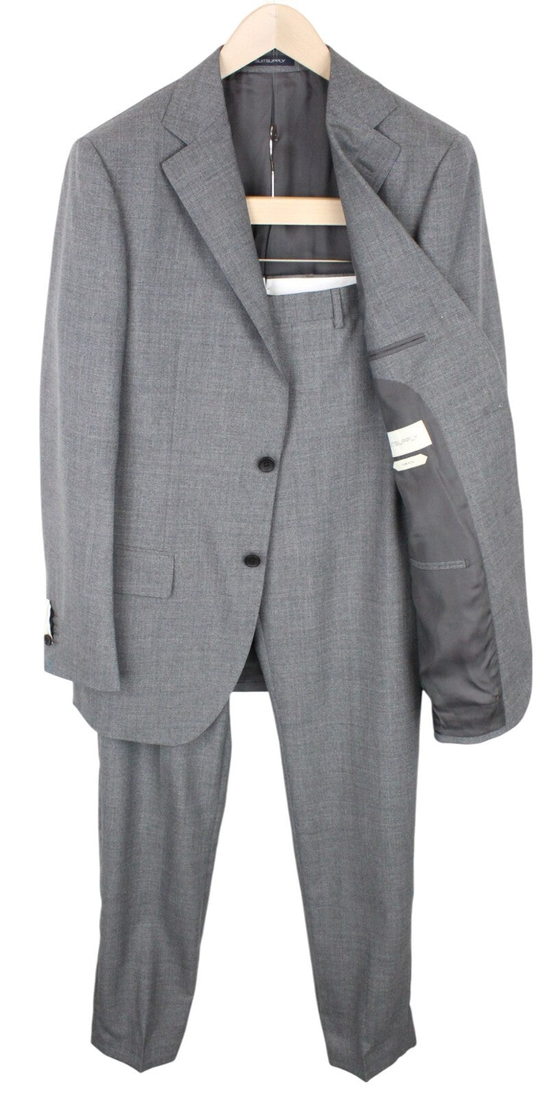 SUITSUPPLY Lazio Men's Suit UK40L Grey Wool Slim Melange Tropical 2-Piece Suit